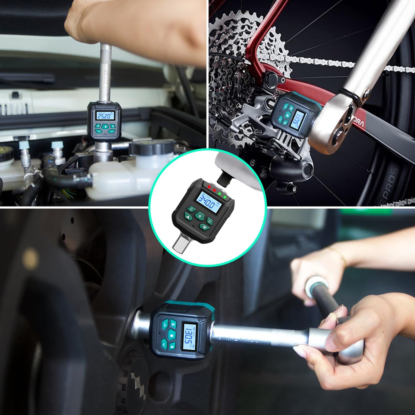 XLIT 1/2" Digital Torque Adapter Set, ±2% Accuracy, 12.5-250 ft-lb, Buzzer & LED Indicator, Date Logging with Preset - Electronic Torque Wrench Converter with 3/8", 1/4" Socket, Auto Repair