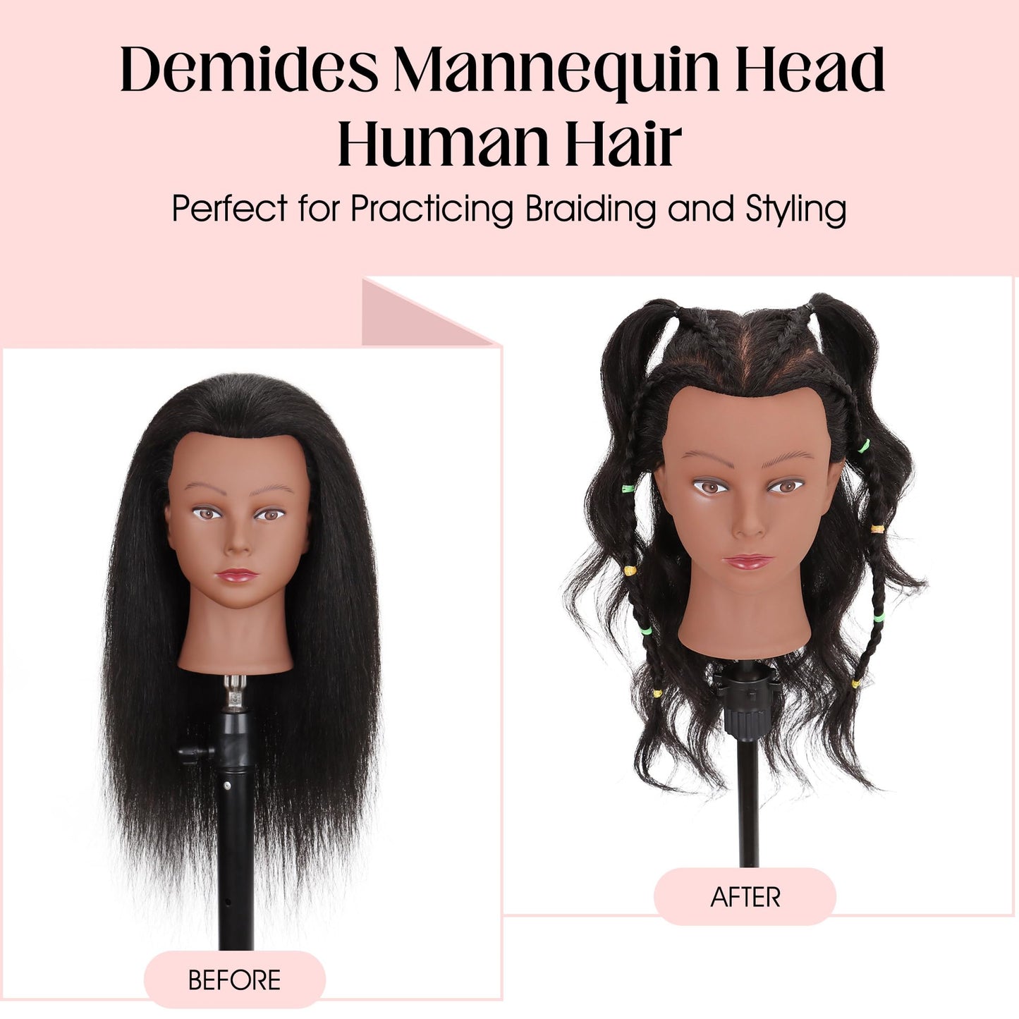 Mannequin Head Human Hair with Stand, 100% Real Human Hair Mannequin Head for Braiding, Hair Mannequin Head for Hair Styling with Stand Tripod