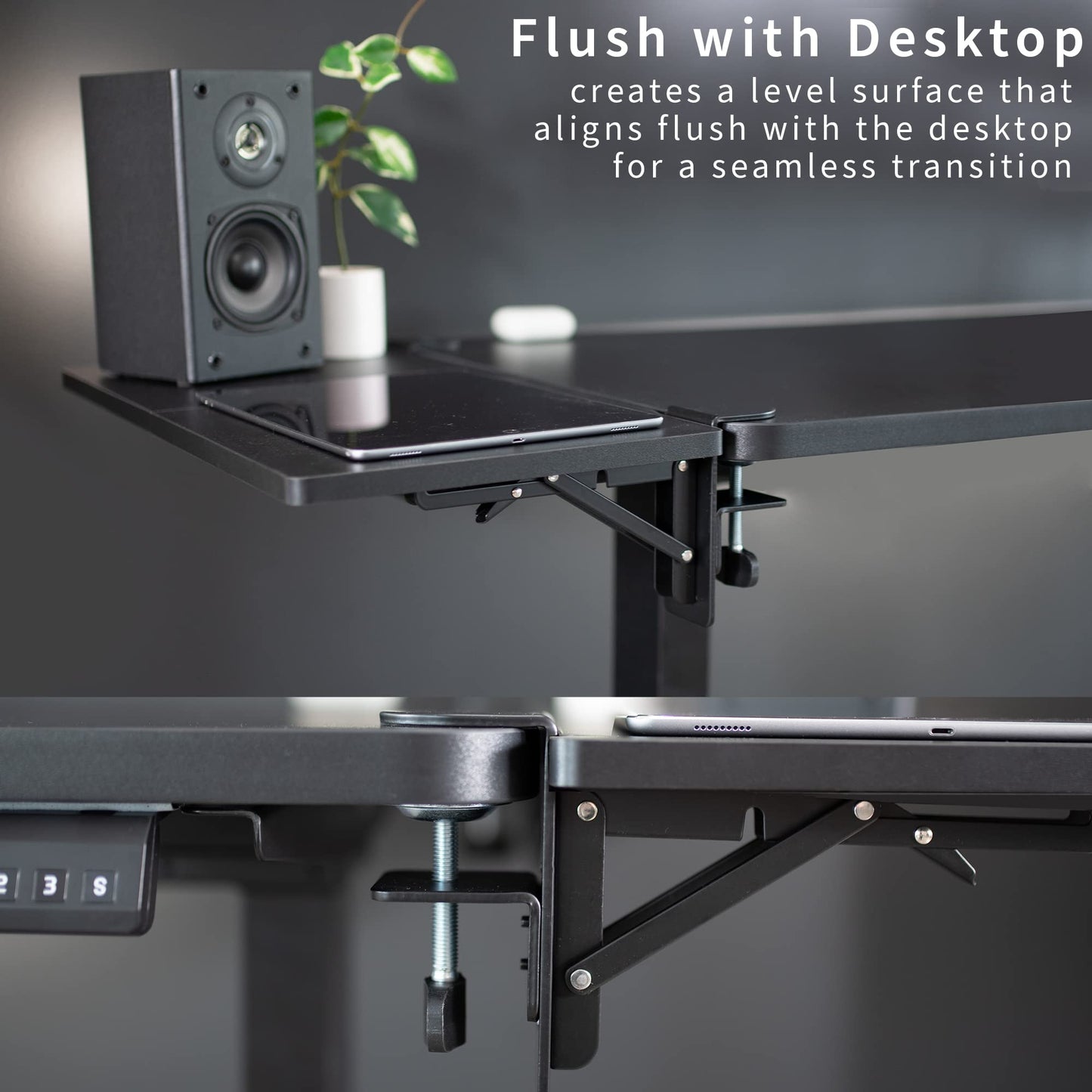 VIVO Clamp-on 24 x 12 inch (14 Including Clamps) Desk Extender, Wrist Support, Foldable Keyboard Tray, Table Mount for Sit Stand Desks, Black, DESK-EXT24.