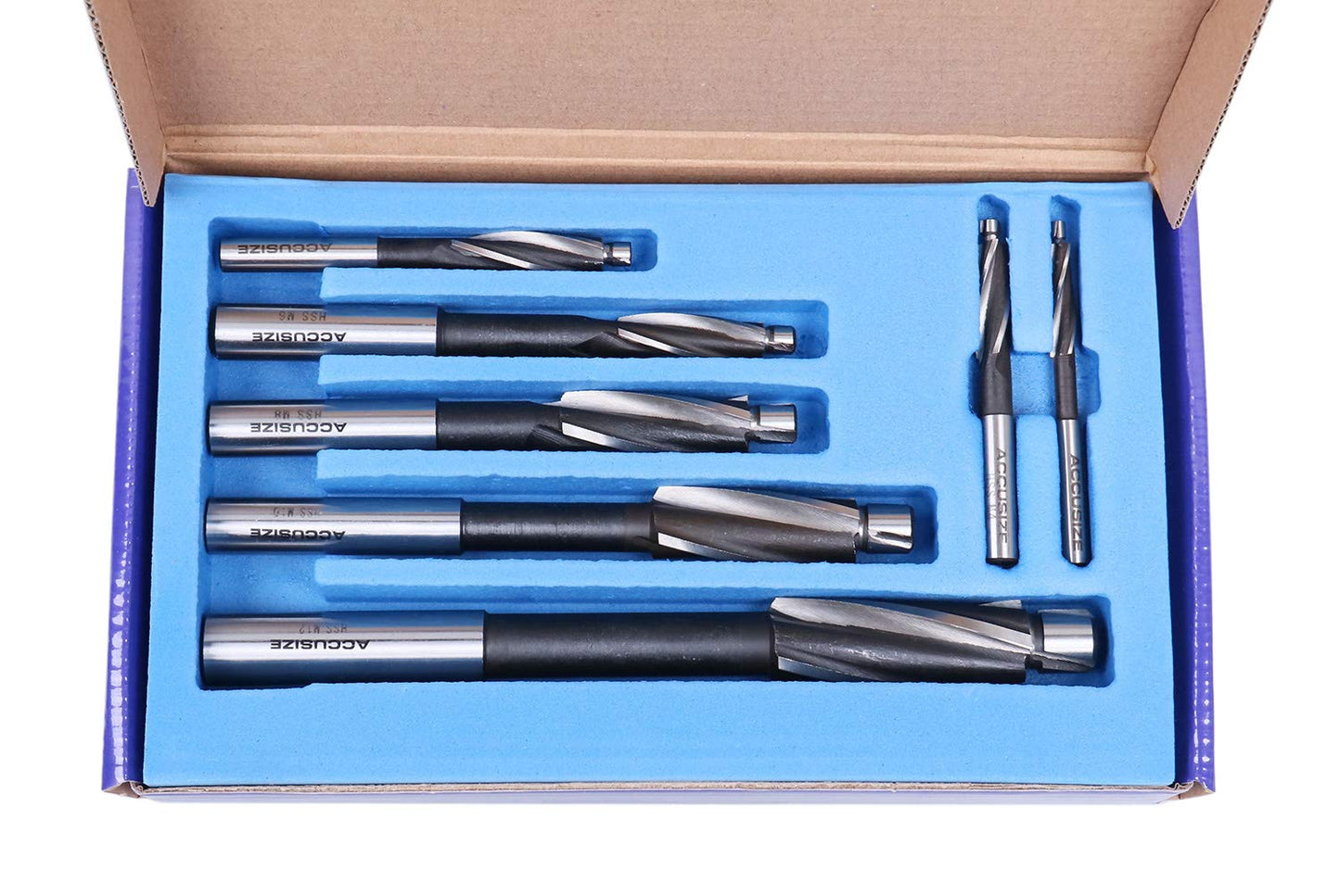 Accusize Industrial Tools 7 Pc Metric Hss Solid Capscrew Counterbore Set, 3 Flute, Straight Shank, 508S-007m