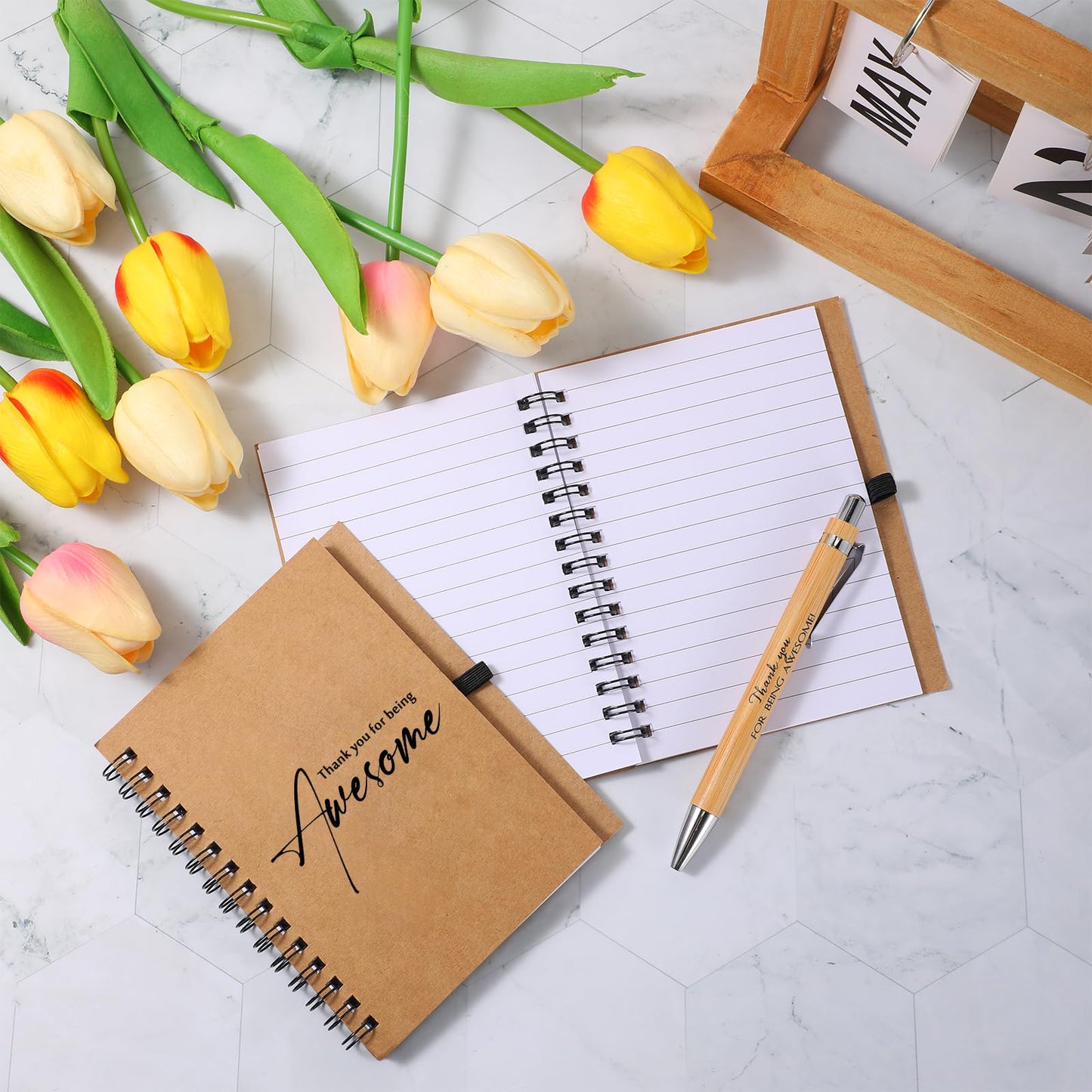 Honoson 80 Pcs/40 Set Spiral Notebook Bulk Employee Appreciation Gift 4x6 Inch Thank You for Being Awesome Inspirational Journal with Bamboo Pen for Staff Christmas Coworker