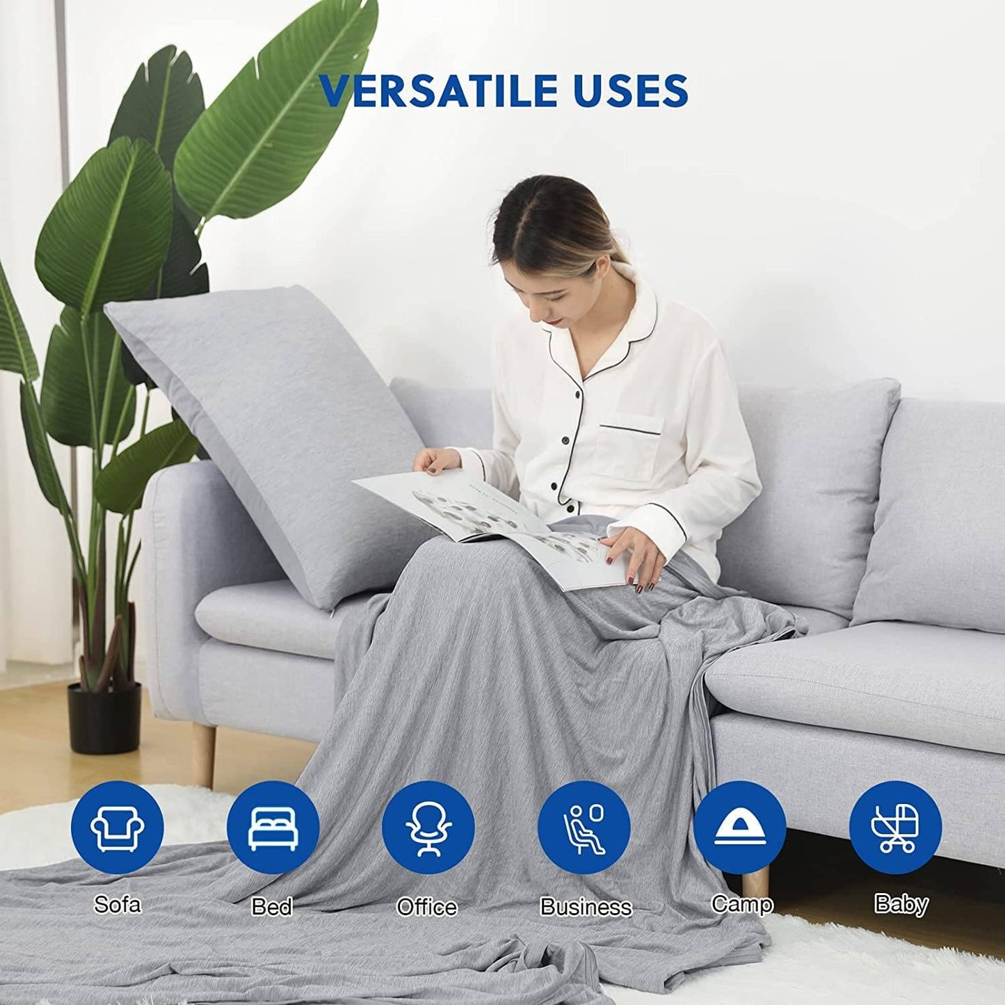 HOMFINE Cooling Blankets for Hot Sleepers - Summer Blanket Thin Lightweight Breathable Soft Double Side Enhanced Cooling for Bed Couch Sofa, Keep Cool for Night Sweats (Grey, 90 x 90 inches)