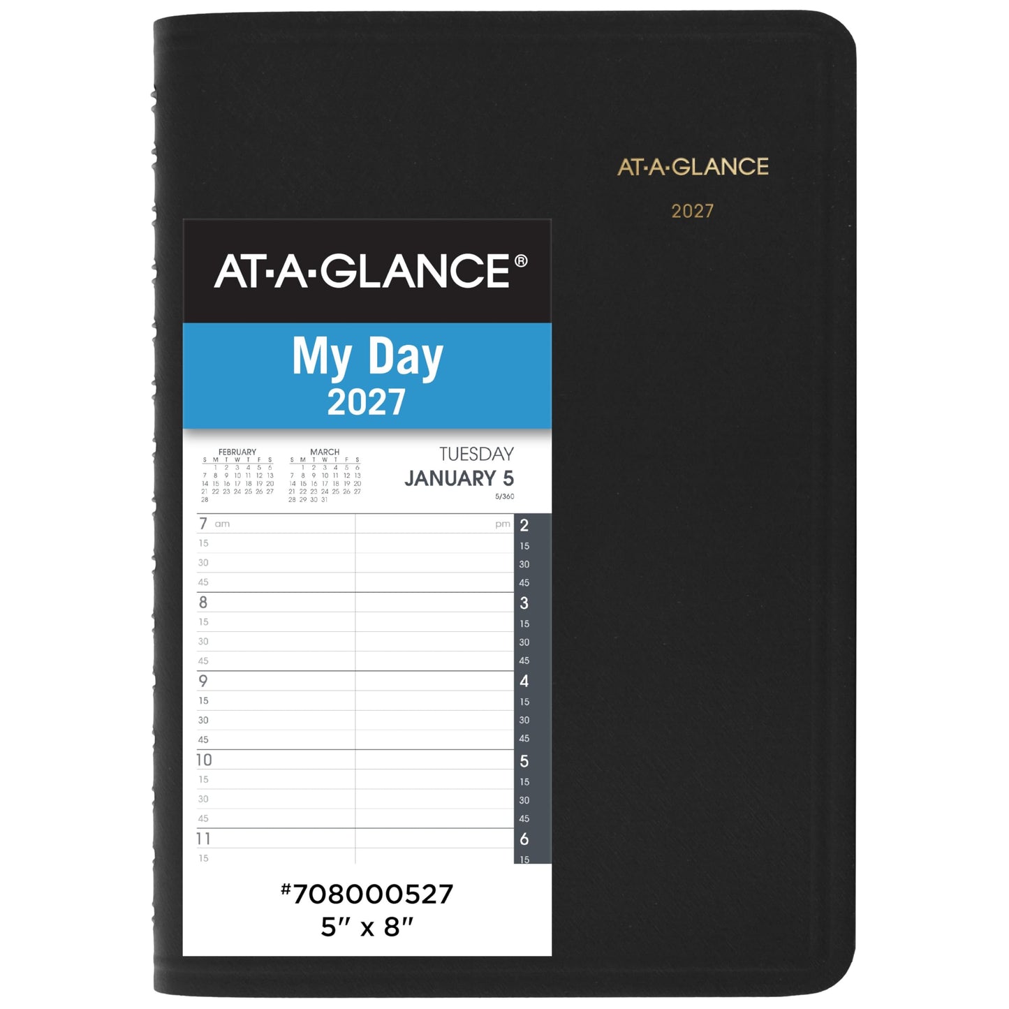 AT-A-GLANCE 2027 Appointment Book Planner, Daily, 5" x 8", Quarter-Hour, Black (708000527)