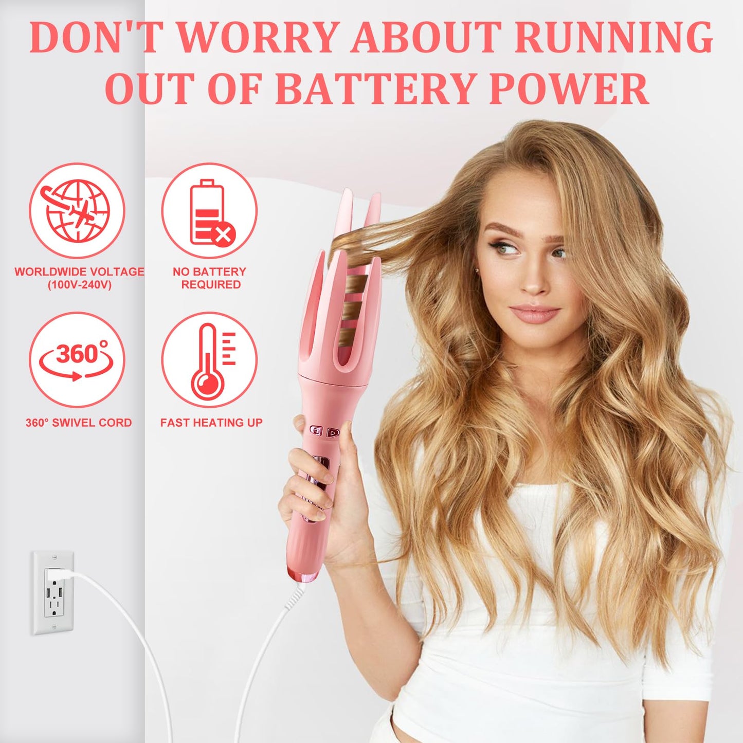 TGTNG® Automatic Hair Curler,Automatic Curling Iron with 4 Temperatures,Dual Voltage Rotating Curling Iron with 1 1/4 inch Fast Heating and Auto Shut-Off for Professional Hair Styling
