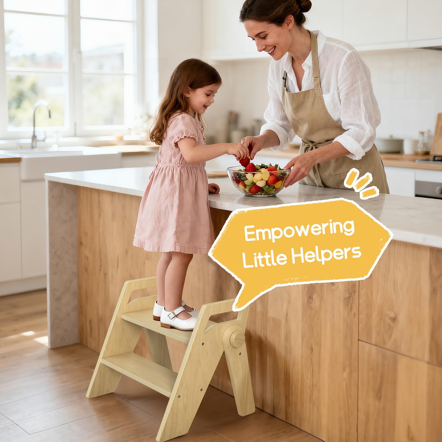 HOMEKOL Toddler Kids 2 Step Stool for Bathroom Sink, Natural Wood Color