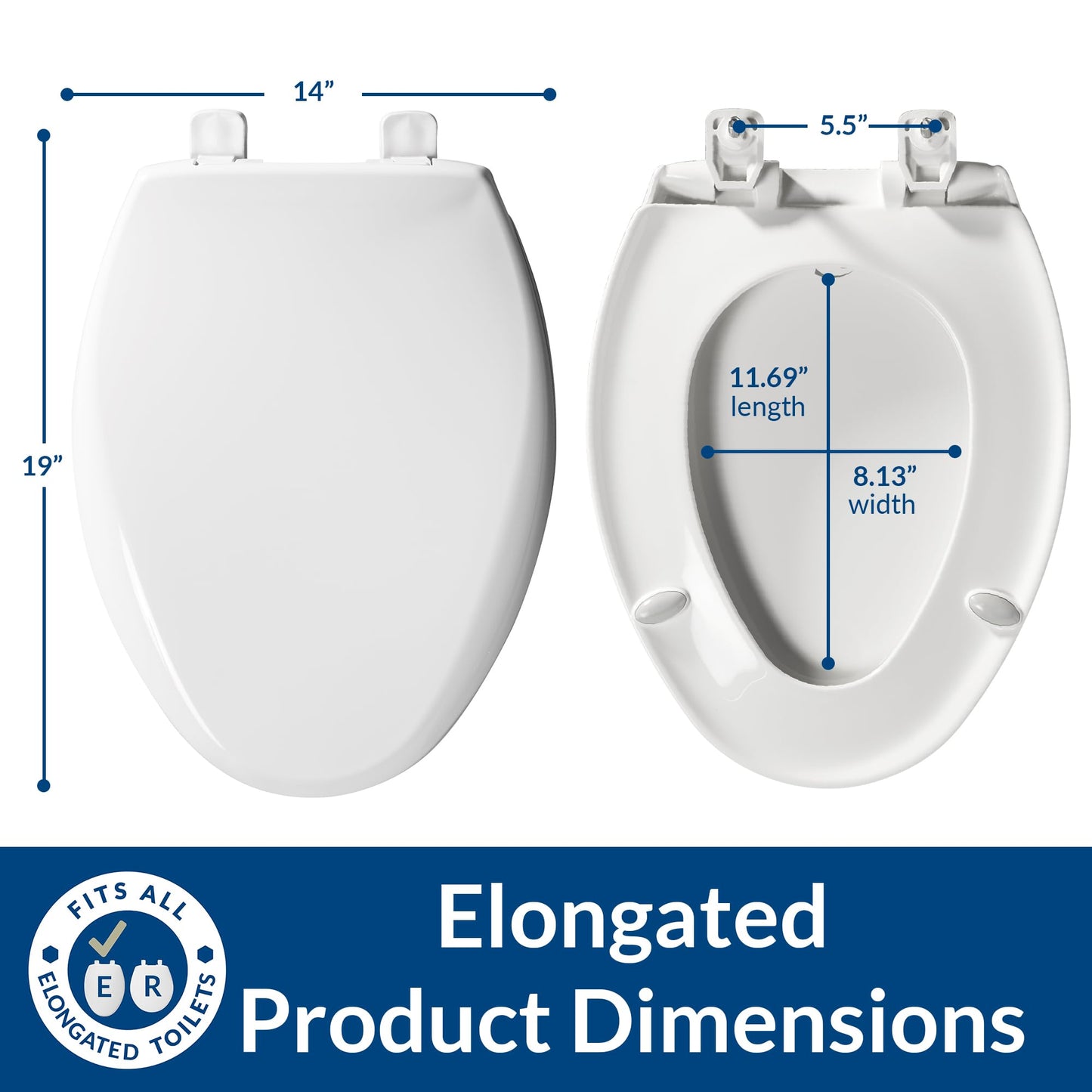 BEMIS 7900TDGSL Commercial Heavy Duty Closed Front Toilet Seat with Cover, Industrial No Slam Seat with Secure Installation, Made in USA, Elongated, White