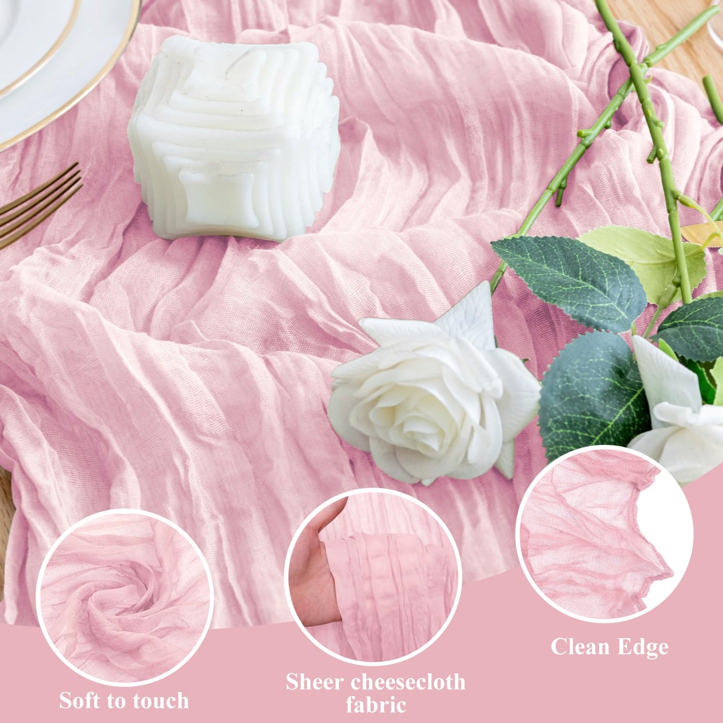 Wokceer Cheesecloth Table Runner Christmas 12Pack 10FT Blushing Pink Boho Gauze Fall Cheese Cloth Table Runner for Party Rustic Sheer Table Runners for Baby Bridal Shower Wedding Easter Table