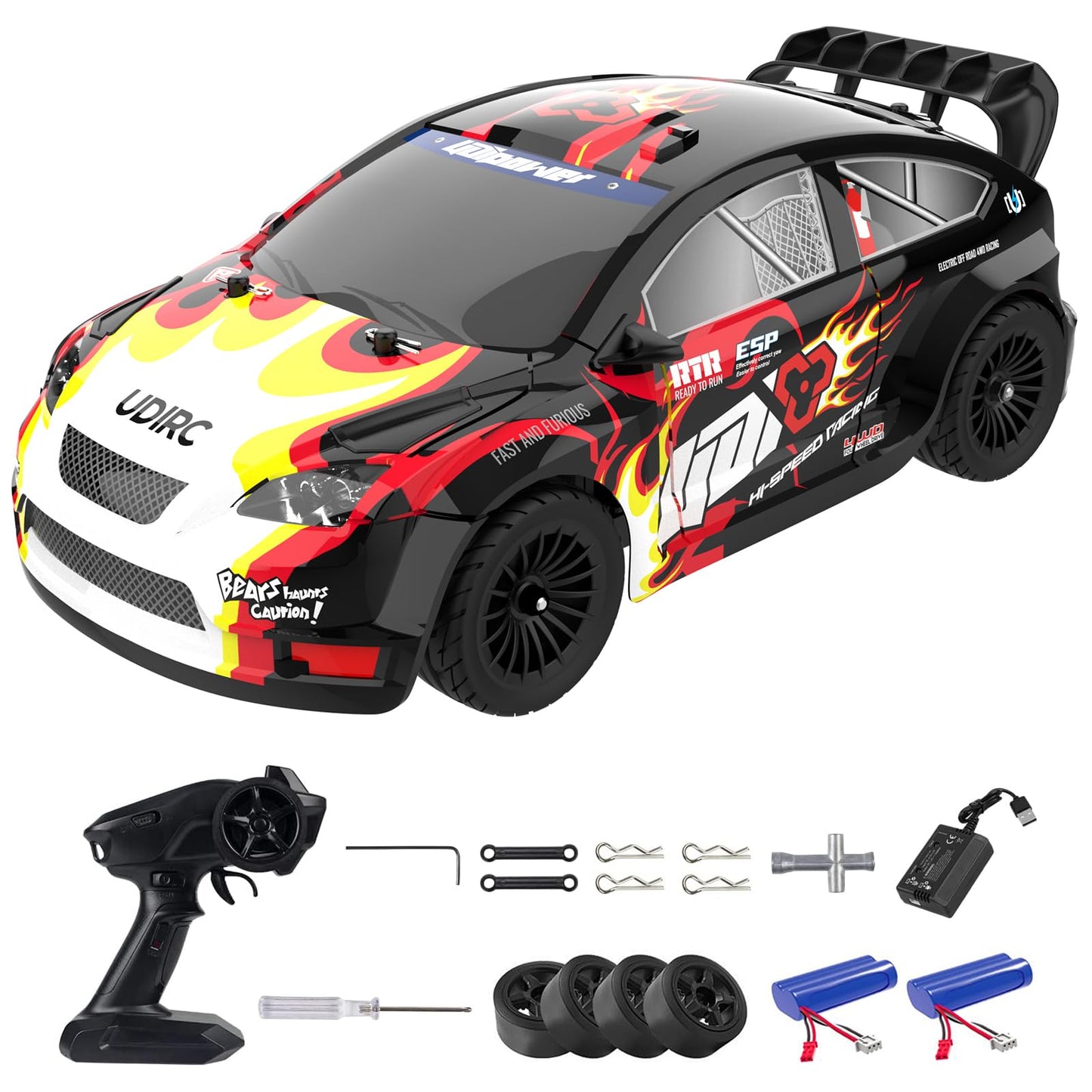Losbenco Remote Control Drifting Car 1/16 Scale, 30+MPH 4WD High Speed Drift RC Car, Speed & Steering Control Vehicle Toy with U2 Sets of Tires and Light for Kids 8-12 Years Old