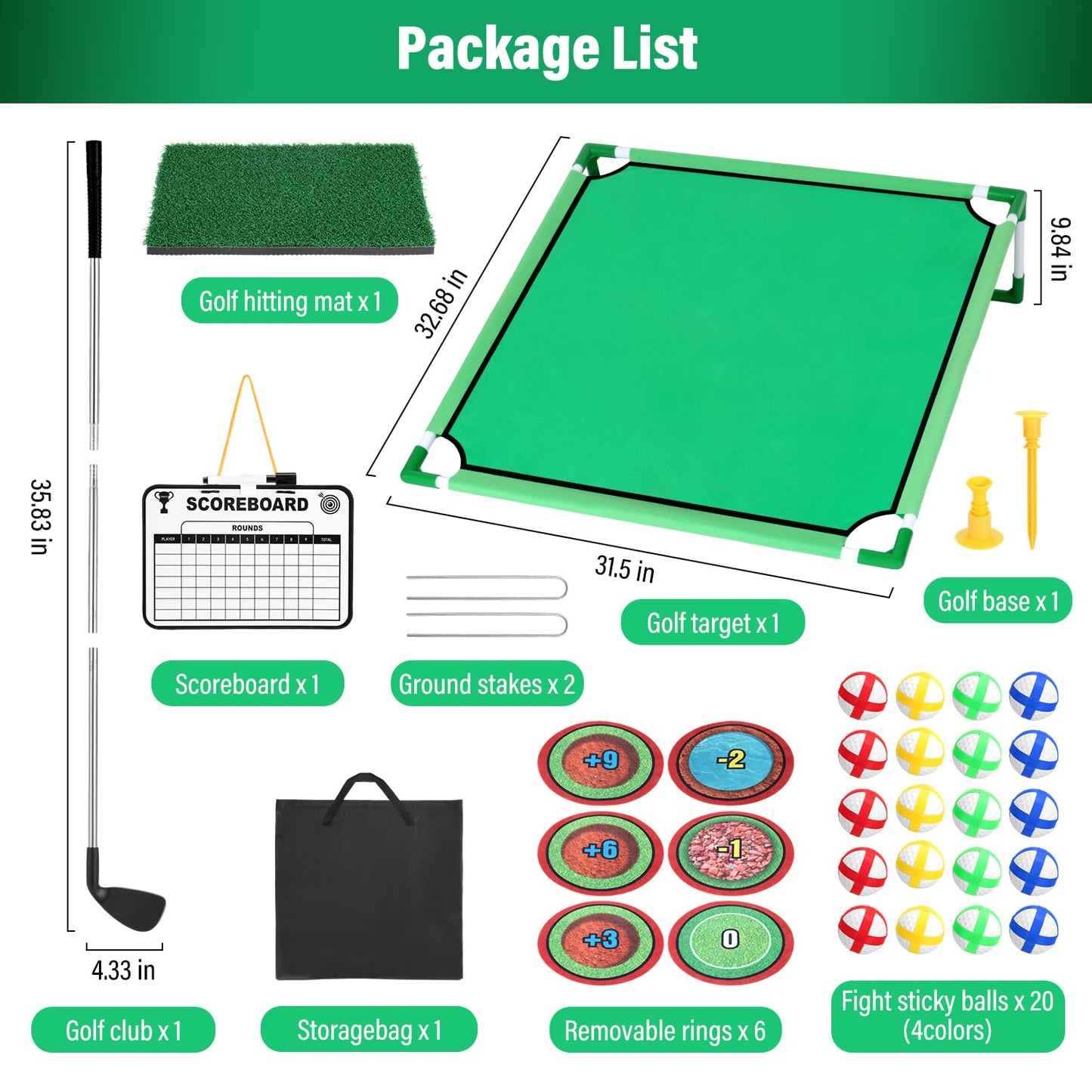 UMMNPR Golf Chipping Game Set, 20 Velcro Balls, 6 Hole Covers, Hitting Mat, Putting Mat, Carrying Bag, Indoor Outdoor