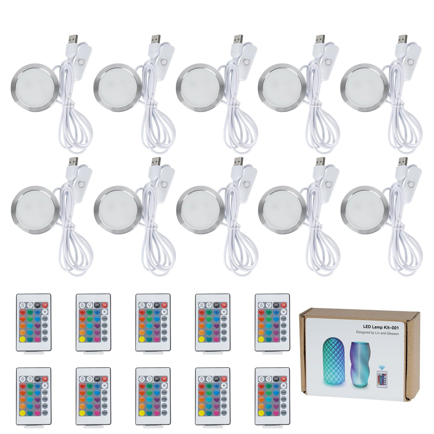 BambooSegD 10PCS Remote Control RGB LED Lamp Kit 001 for Bambu Lab H2D/X1/P1P/A1 Multicolor Includes Button Battery Makerworld for Anycubic Makeronline 3D Printer Light DIY Hardware Model Parts USB