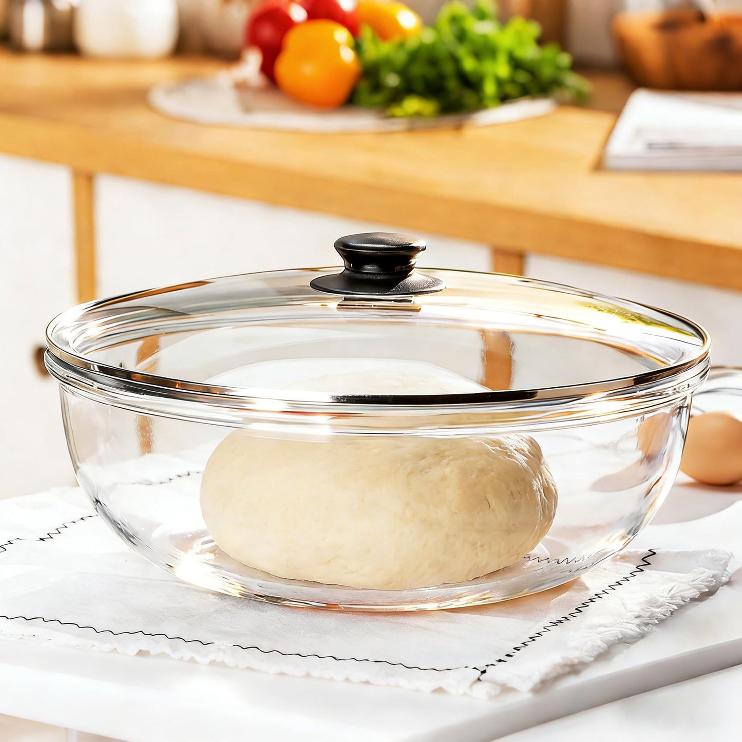 Bairuiin Large Glass Bowl for Sourdough Bread Making 6 QT Glass Mixing Bowl for Sourdough Bread with Lid Clear Breads Proofing Bowl with Covers Ideal for Kitchen Storage