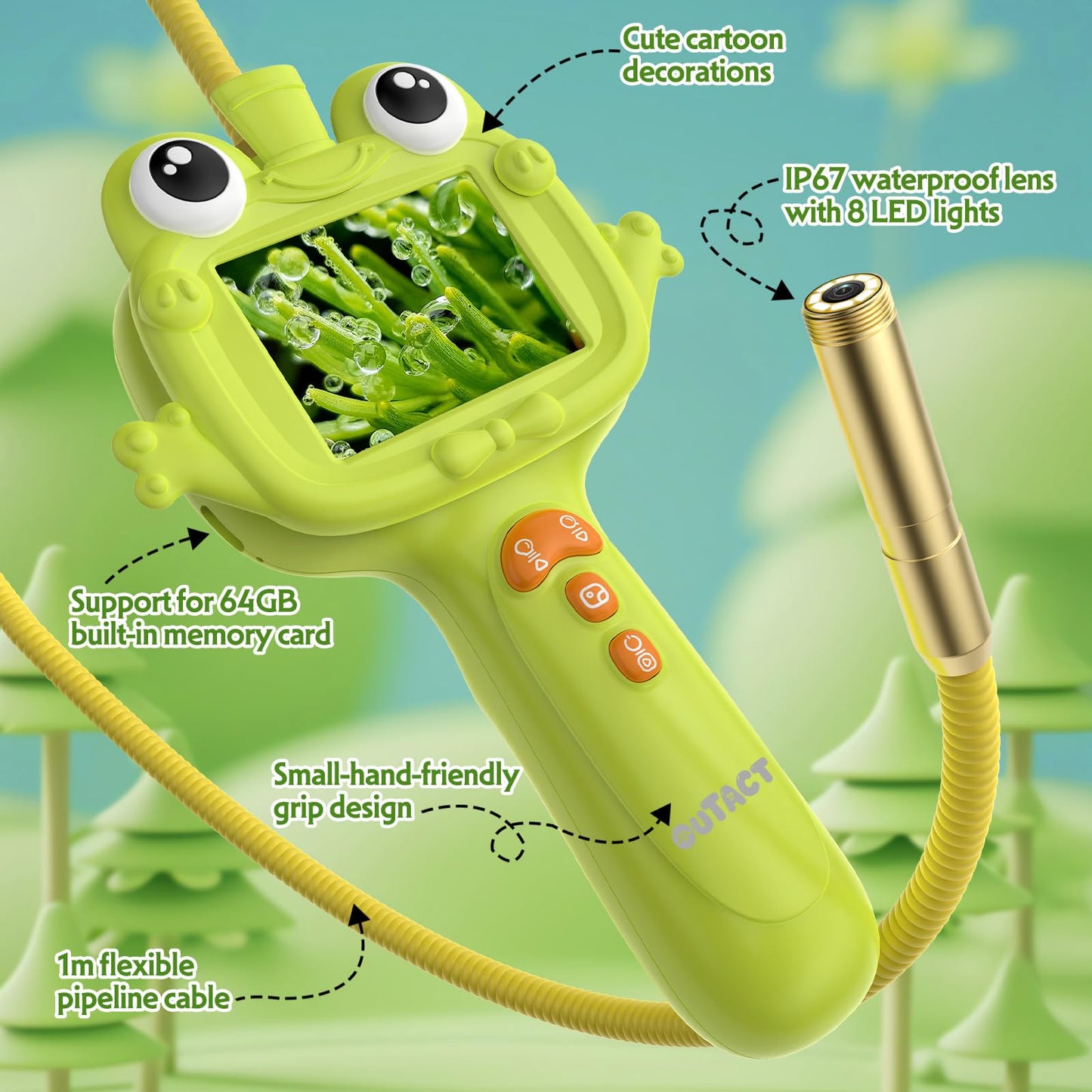 OUTACT Kids Endoscope, 2.4 IPS Borescope Snake Camera with Light,IP67 Waterproof Lens,Nature Exploration Educational STEM Toys for Boys & Girls,Christmas Birthday Gift for 3＋