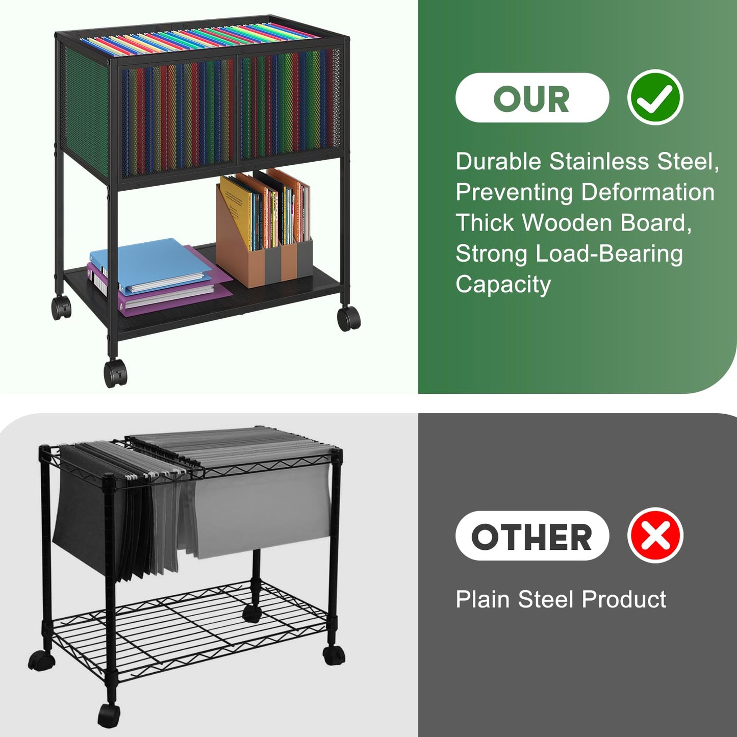 Sbanmao Rolling File Cart, Mobile File Cabinet with Wheels Hanging Files, Metal Hanging File Folder Cart File Organizer Fit Letter Size for Home Office, Black (Patent Pending)
