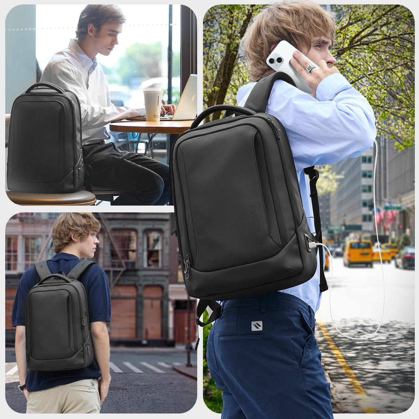 hk Laptop Backpack for Men with USB Charging Port Water-Resistant for 15.6 Inch Computer Bag Durable High-Tech Daypack Casual Backpack for Business Work College Weekender Travel-Black