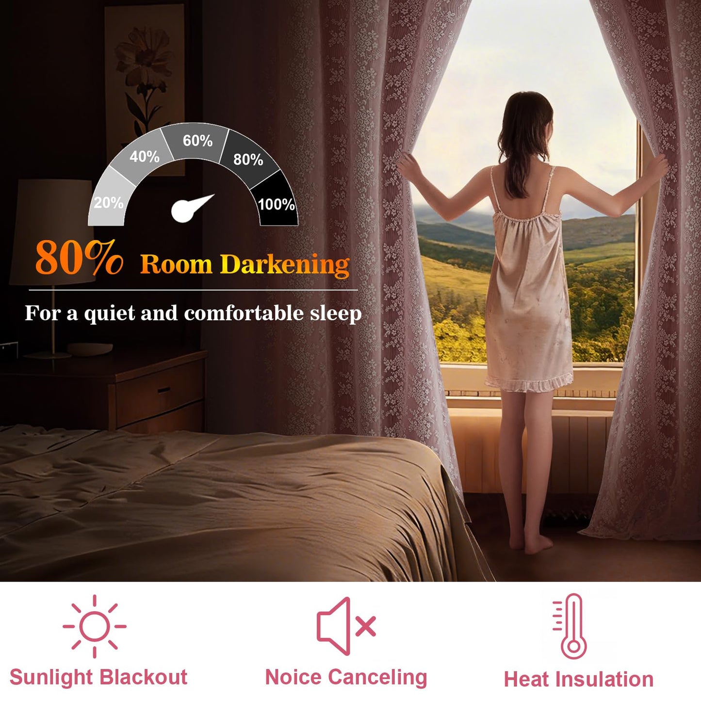Yinhua Pink Curtains for Girls Room Double Layer Blackout Curtains for Bedroom 84 Inches Long Nursery Curtain for Living Room, Grommet Drapes with Tiebacks, 52" W x 84" L