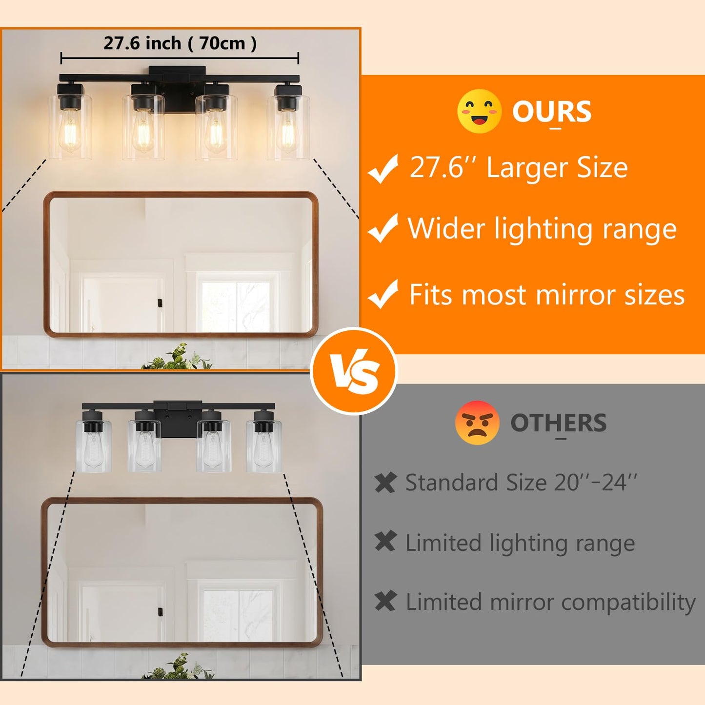BesLowe 27" 4-Light Bathroom Light Fixture, Modern Black Bathroom Vanity Light, Bathroom Lighting Fixtures Over Mirror, Matte Black Wall Lamp, Wall Lights for Living Room Bedroom Hallway