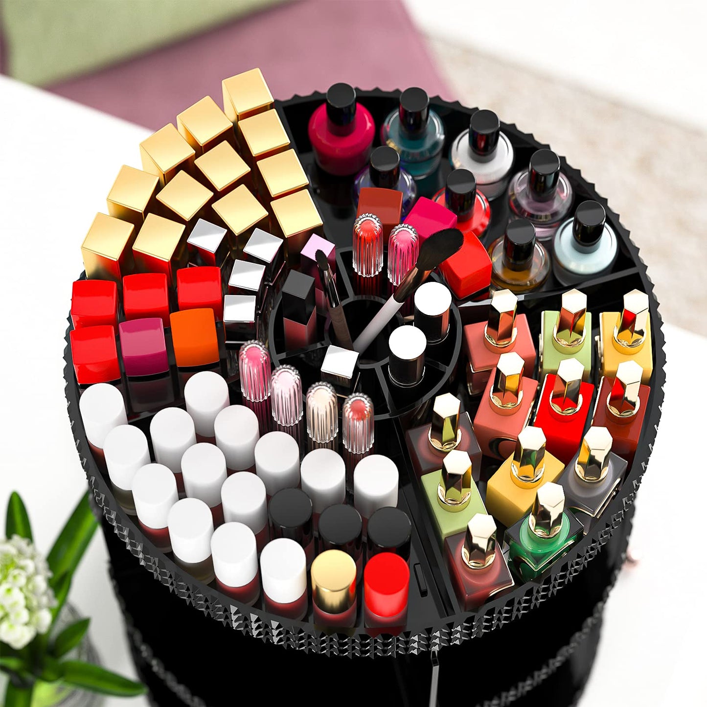 Famitree Black 360 Makeup Organizer Degree Rotating, 7 Layers Large Capacity Cosmetic Storage, Acrylic Makeup Organizers, Organizador De Perfumes Fits Makeup Brushes, Lipsticks, Bathroom, Black