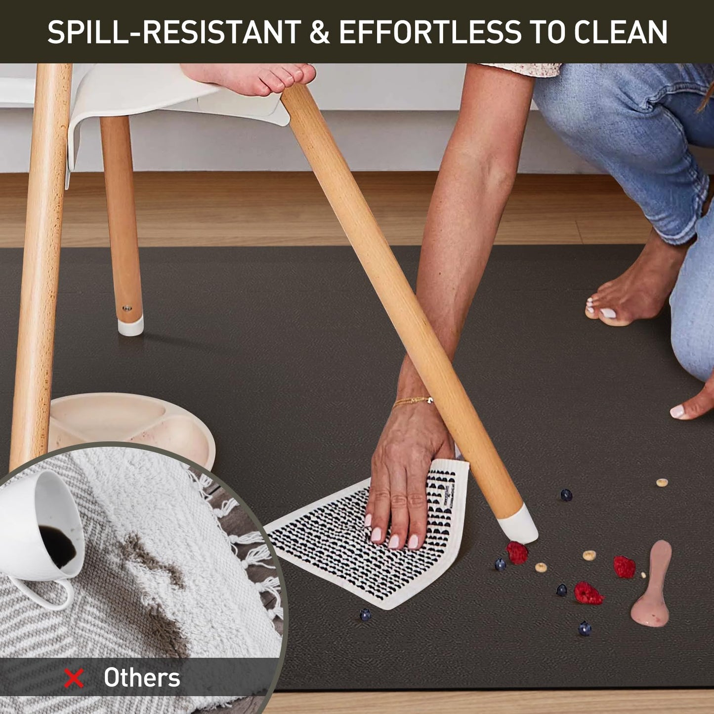 ZPAI Area Floor Mat for Home, 4'×6' Large Black No Slip Waterproof Vinyl Area Rug for Under Dining Room Table, Spill Resistant Hard Floor Protector Cover, Easy Clean Splat Mat for Under High Chair