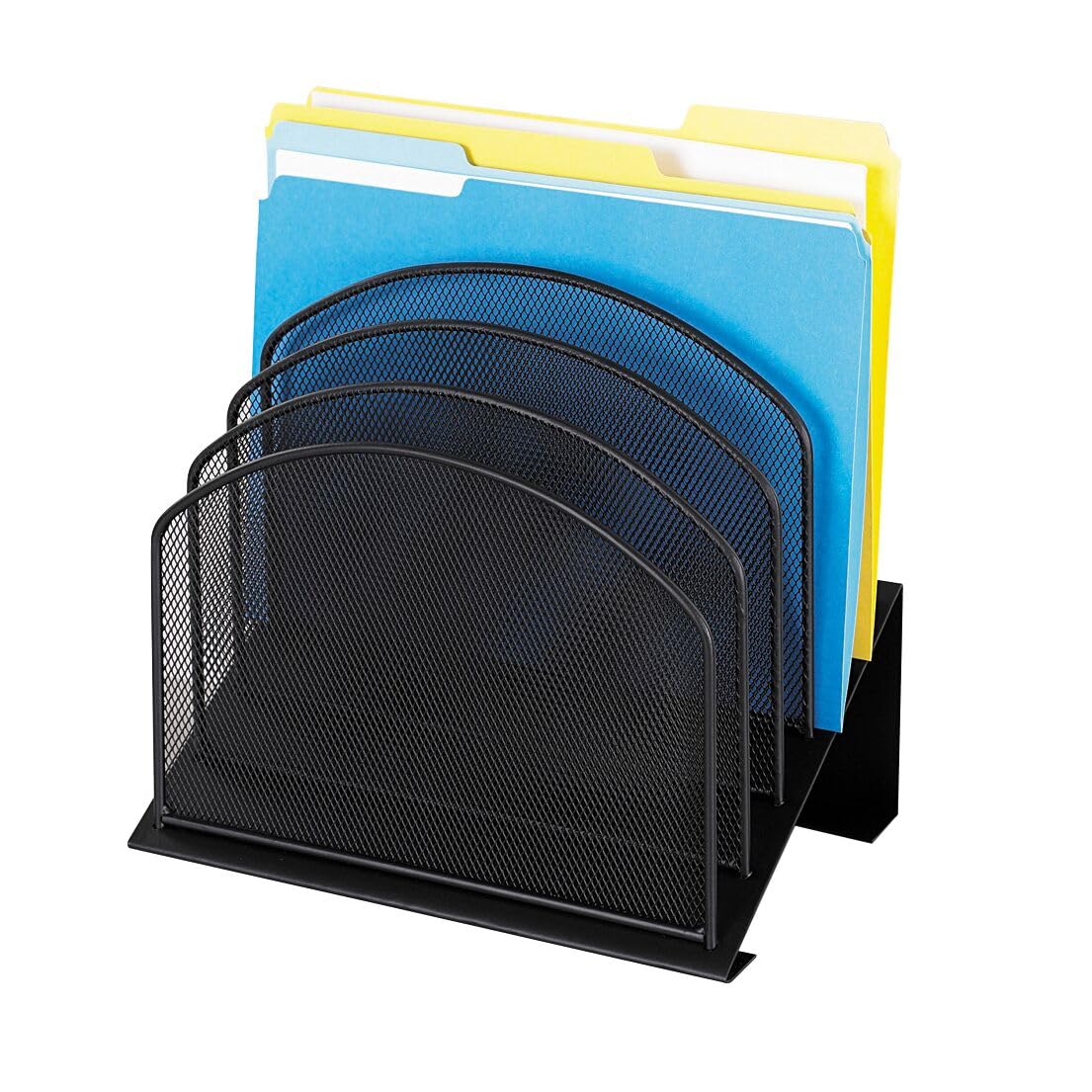 Safco Onyx Desk Organizer, 5 Tiered Vertical Compartments, Office and Classroom Mailbox , Paper and Mail Sorter, Steel Mesh, Black