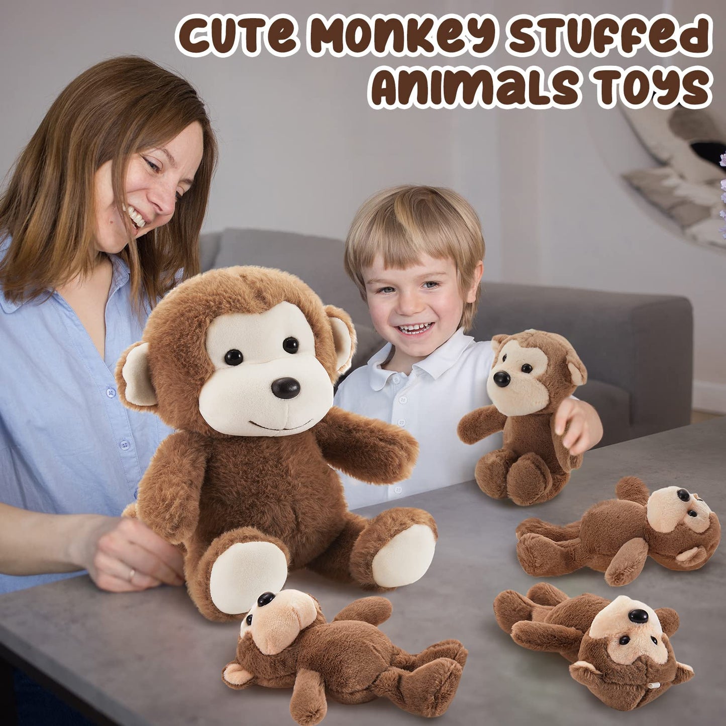 Lewtemi 5 Pack Big Monkey Plush Toy with 4 Cute Monkeys Plush Toy for Boys Girls Birthday Gifts