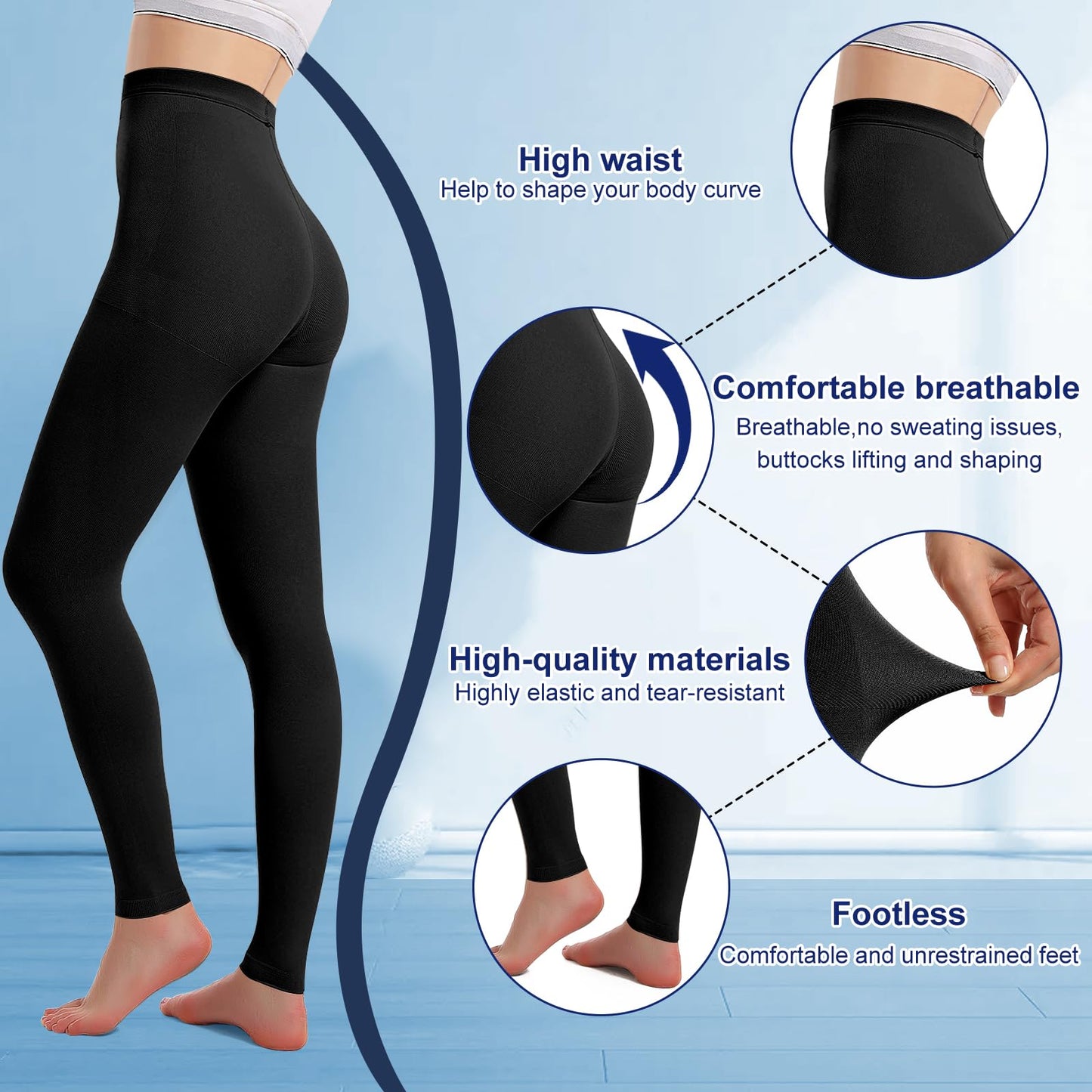 2 Pairs Medical Compression Pantyhose for Men & Women, 20-30mmhg Gradient Support Tights pants, Open Toe High Waist Tights, Graduated Tights for Varicose Veins, Edema, Deep, Thrombosis , During(M)