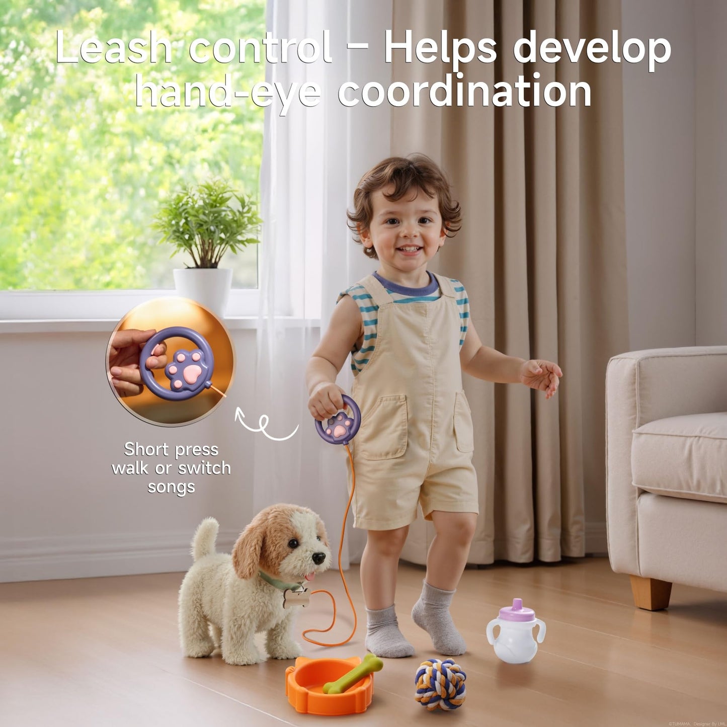 OR OR TU Walking Barking Toy Dog with Remote Control Leash, Plush Puppy Electronic Interactive Toys for Kids, Shake Tail,Pretend Dress Up Realistic Stuffed Animal Dog Age 3 4 5 6+ Years Old Best Gift