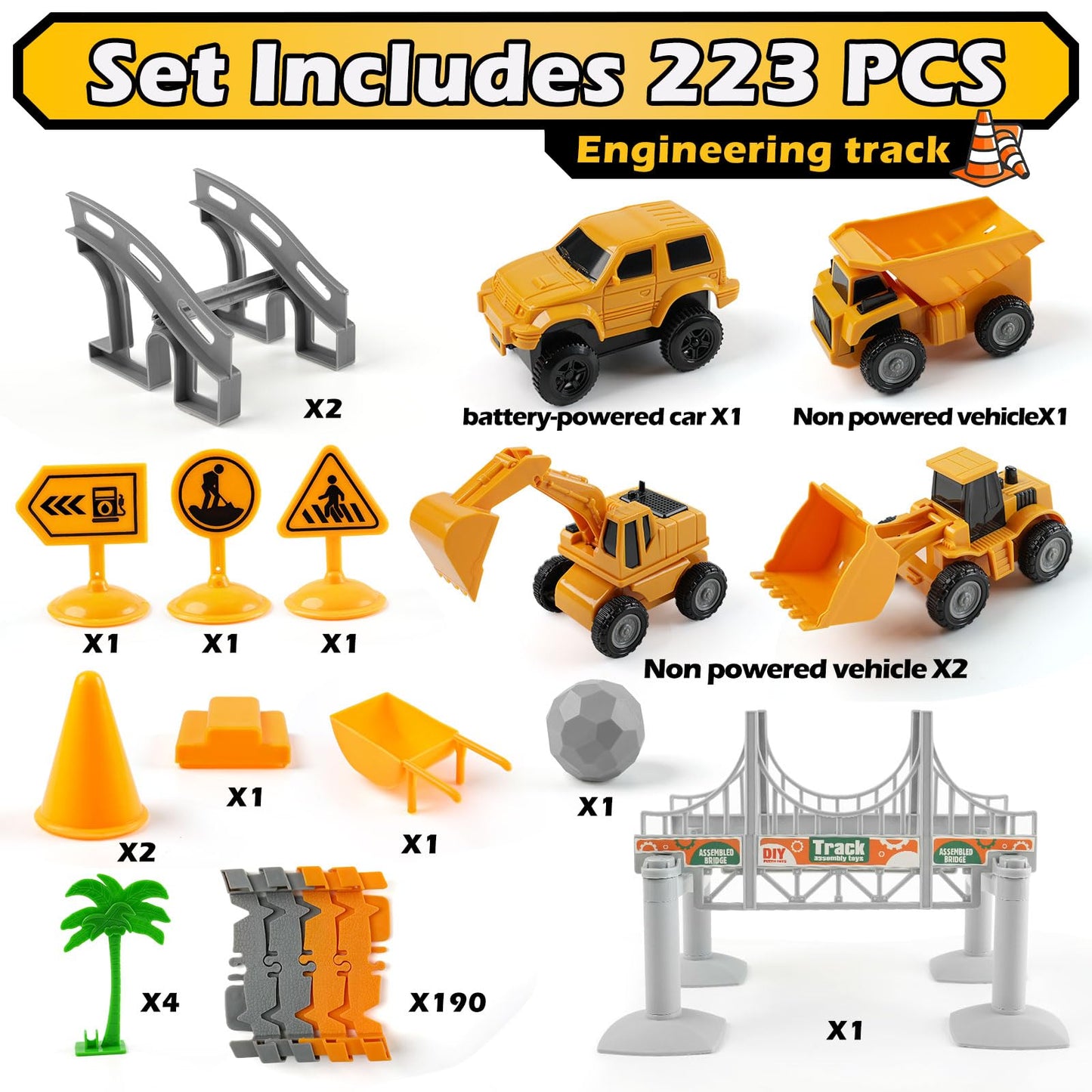 INSFUN Race Tracks Toys for Kids Ages 3-5 - Best Birthday Gifts for 3 4 5 6 7 Year Old Boys, 220+ PCS Playset with 4 Construction Cars, Toddler Toy for Creative Play