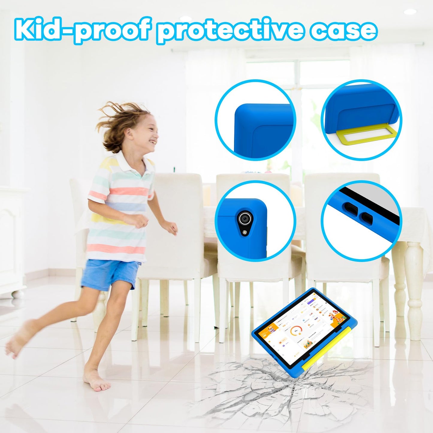 Jeazans Kids Tablet｜Upgraded Android 14 Tablet 10 inch for Kids with Protective Case｜Octa-Core｜64GB｜1TB TF Card Expandable｜Dual Camera｜Parental Control｜Pre-intalled KIDOZ｜Great Gift for Toddler(Blue)