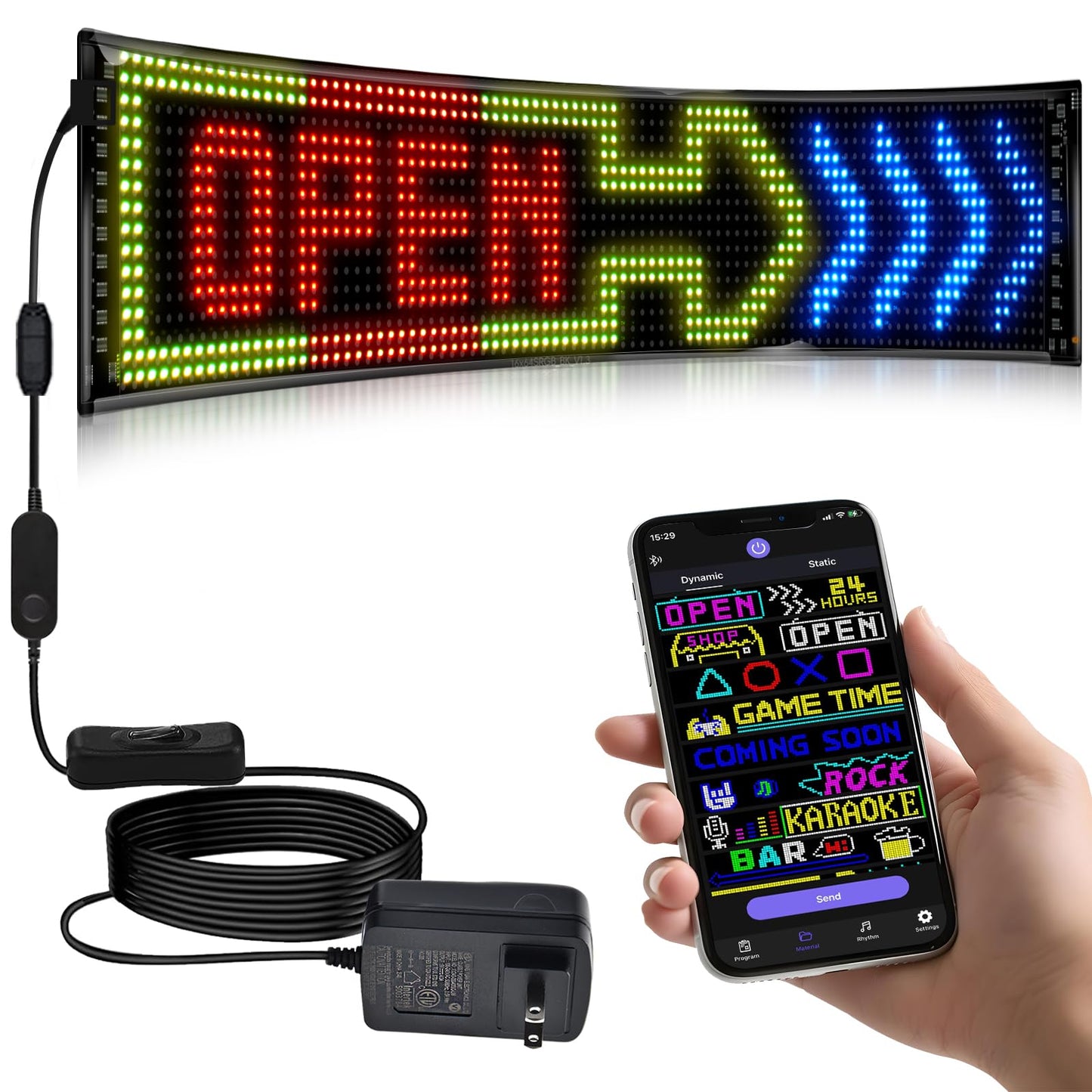 sasecgo Programmable LED Signs | Message Scrolling LED Display for Indoor | Flexible LED Advertising Sign | Bluetooth APP | Custom Editor Animations/Text/Graffiti (36""x 8""), black