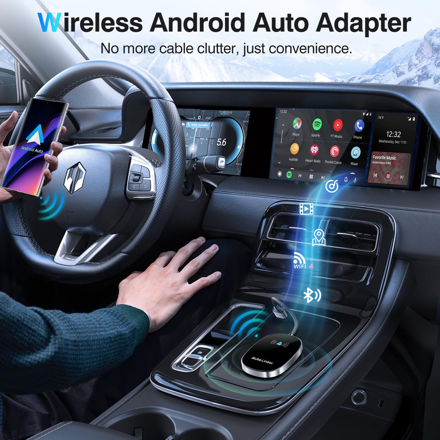 Android Auto Wireless Adapter for Cars with Built-in Wired Android Auto Easy Setup Support NFC Pair Fast Seamless Connection Stable Plug and Play Wireless Android Auto Car Adapter Dongle (Black)