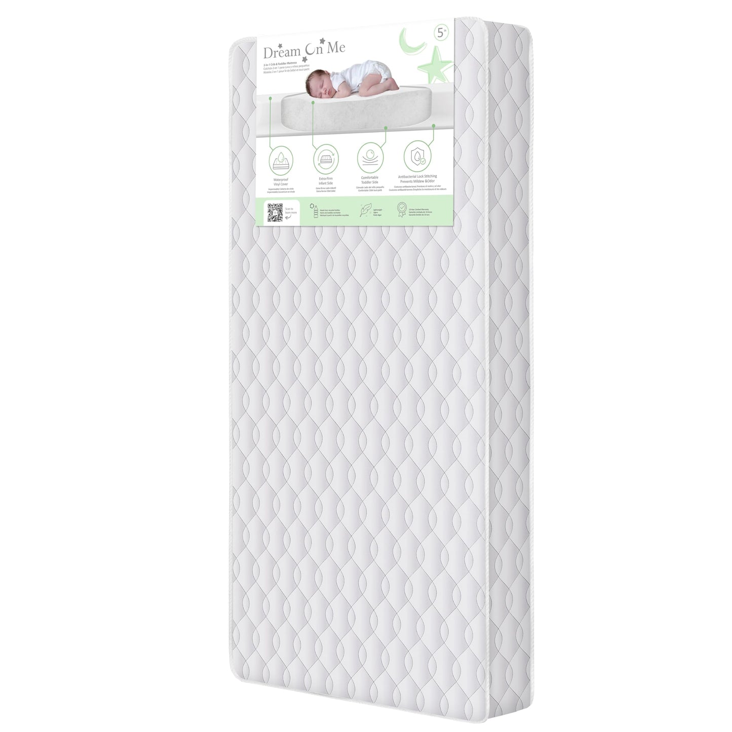 Dream On Me Cozy Cloud 2-in-1 Crib Mattress, Dual-Sided for Infants & Toddlers, Waterproof Cover, GREENGUARD Gold Certified, Fits Full Size Crib & Toddler Bed, 52” x 28” x 5”