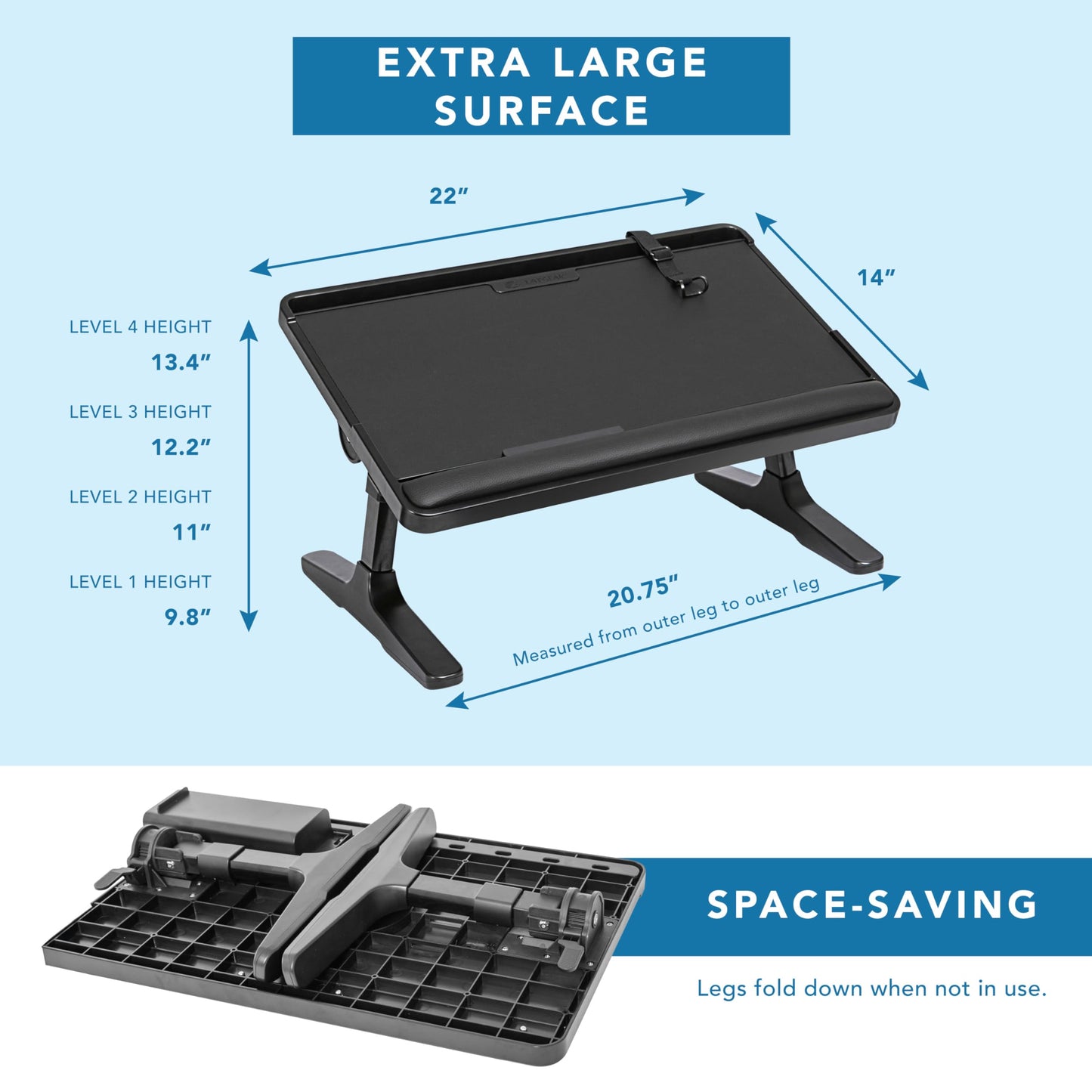 LAPGEAR Easy Tilt Leather Laptop Bed Desk with Adjustable Legs, Wrist Rest, Media Slot, and Built-in Storage - Black - Fits up to 17.3 Inch Laptops - Style No. 78508