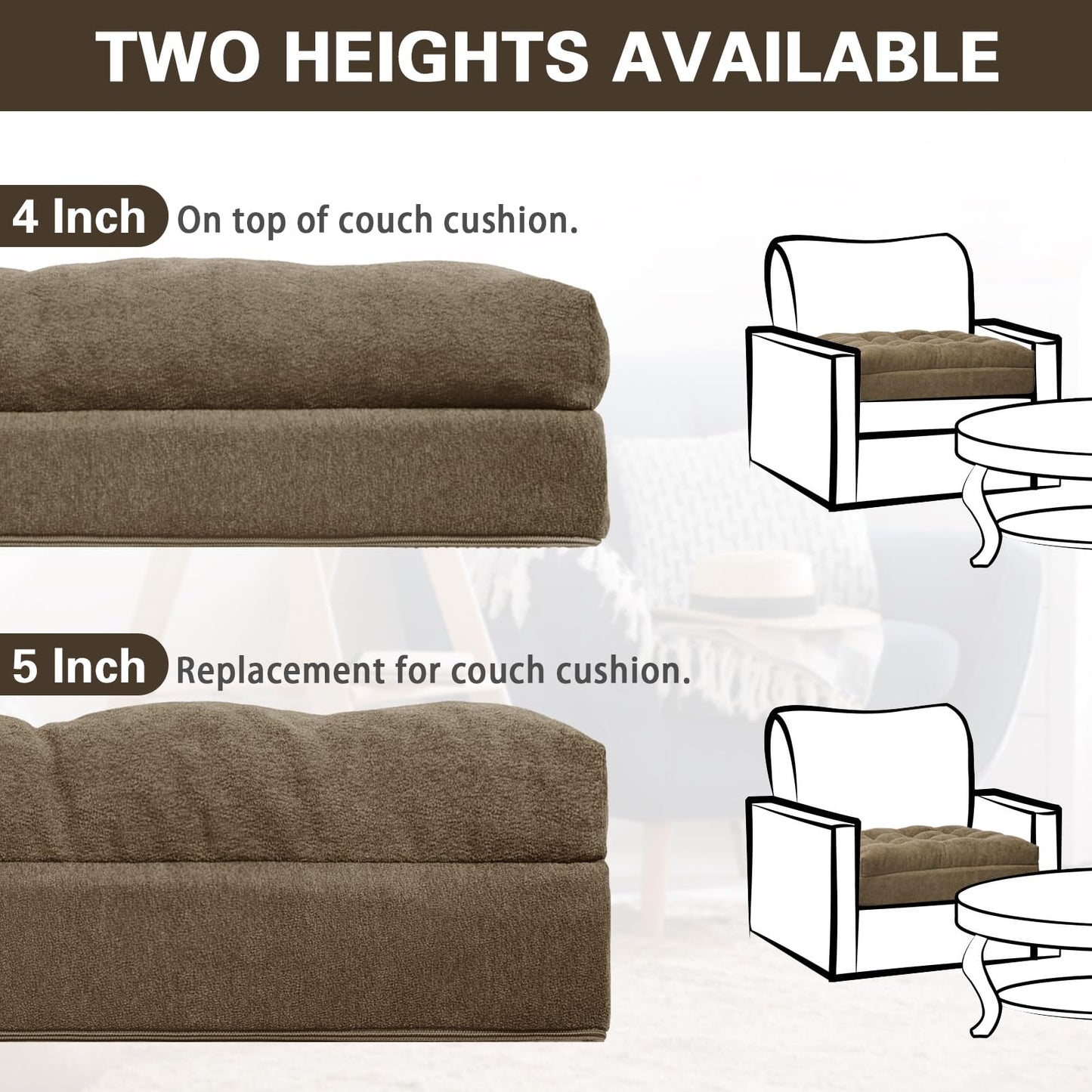TANYOO Recliner Cushion Patent Dual Layer Fillings Chair Cushion for Elderly 20x20x5 Inches Extra Large Pad for Armchairs Booster Seat Cushions Pain Pressure Relief Brown