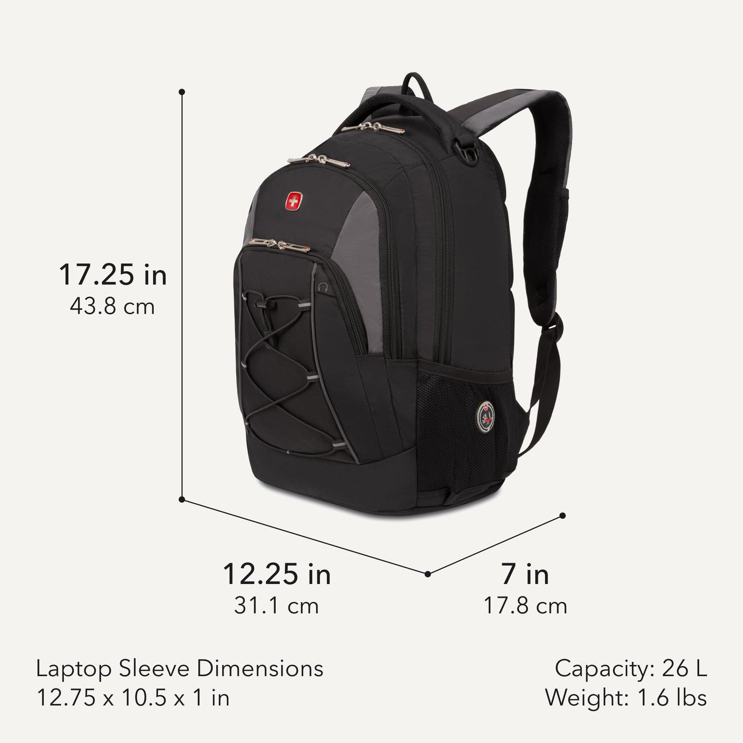 SwissGear 1186 Bungee Backpack, Black/Grey, 17-Inch