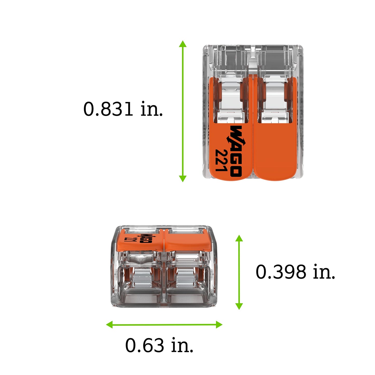221-612 | WAGO Lever-NUTSsplicing Connector | for Solid and Stranded Conductors | 2-Conductor with Operating levers | 20-10 AWG | Transparent housing | [Box of 50 Pieces]