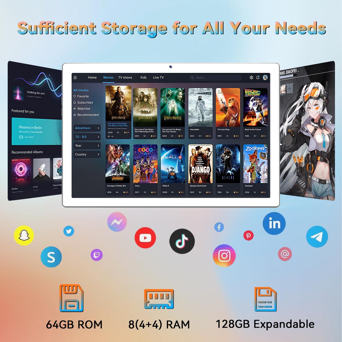 2024 Latest 10.1 Inch Android 14 Tablets, Octa-Core Tablet, 64GB ROM+8(4+4)GB RAM/128GB Expand, 13MP+5MP Dual Camera, 5G WiFi, Bluetooth, FHD IPS Display, 2 in 1 Tablet with Keyboard, Case, Stylus