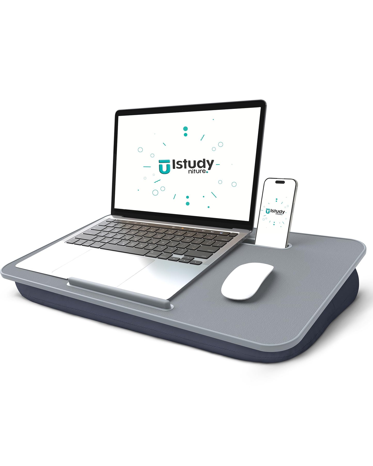 Istudyniture Lap Desk with Washable Cushion – Fits up to 17-Inch Laptops – Portable Laptop Desk & Stand – Bed desks & Tray for Writing, Reading, Working, Gaming on Bed, Couch, Floor – Large, Grey