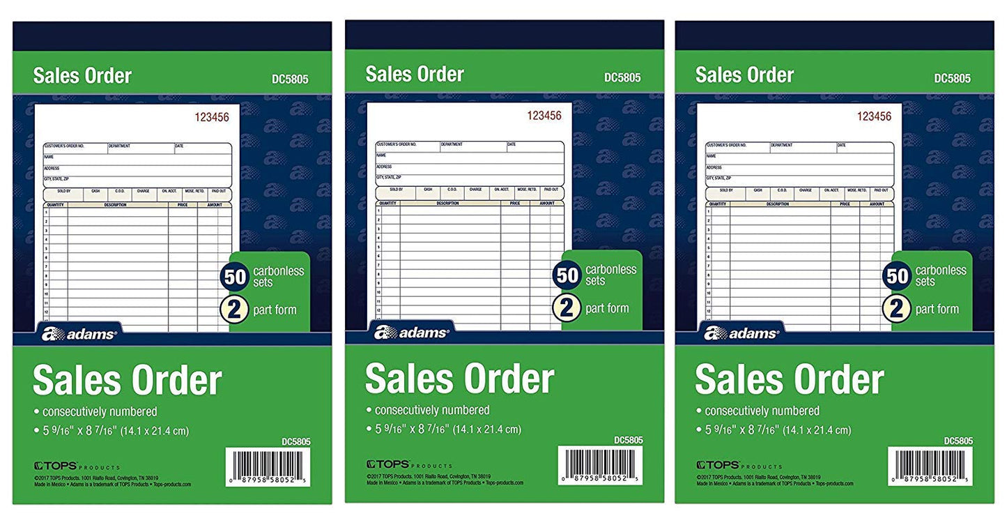 Adams Sales Order Book 2-Part Sets, White/Canary (6 Pack)