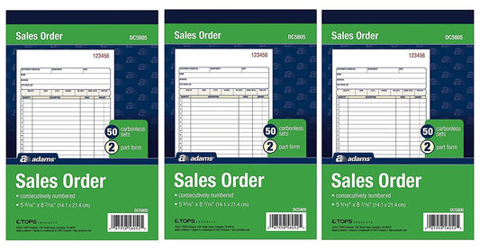 Adams Sales Order Book 2-Part Sets, White/Canary (6 Pack)