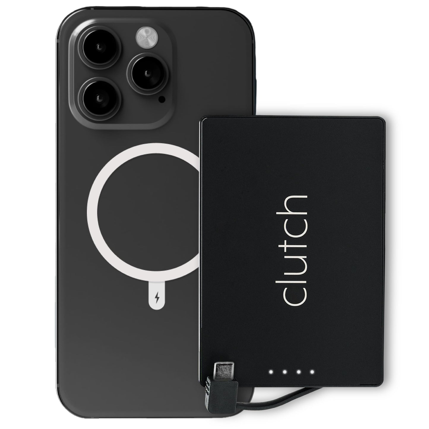 Clutch - Pro USB-C Portable Charger - Compatible with iPhone 15, 16 & Android Devices - Power Bank Magnetic Battery - TSA Travel Approved - USB Rechargeable - Built-in Cable - 5000 mAh - 3.7oz - Black