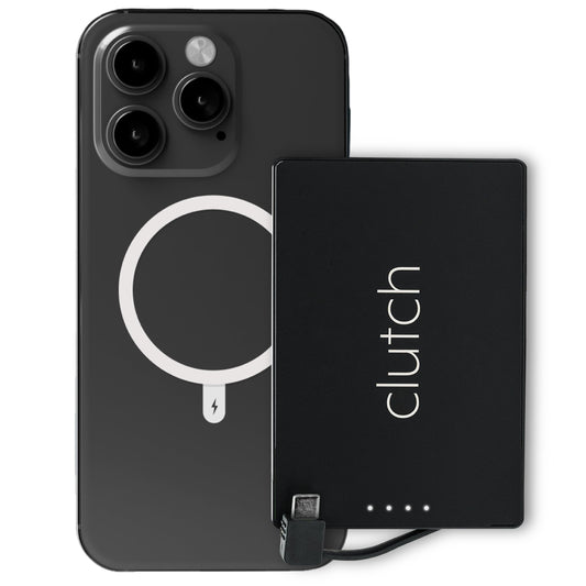 Clutch - Pro USB-C Portable Charger - Compatible with iPhone 15, 16 & Android Devices - Power Bank Magnetic Battery - TSA Travel Approved - USB Rechargeable - Built-in Cable - 5000 mAh - 3.7oz - Black