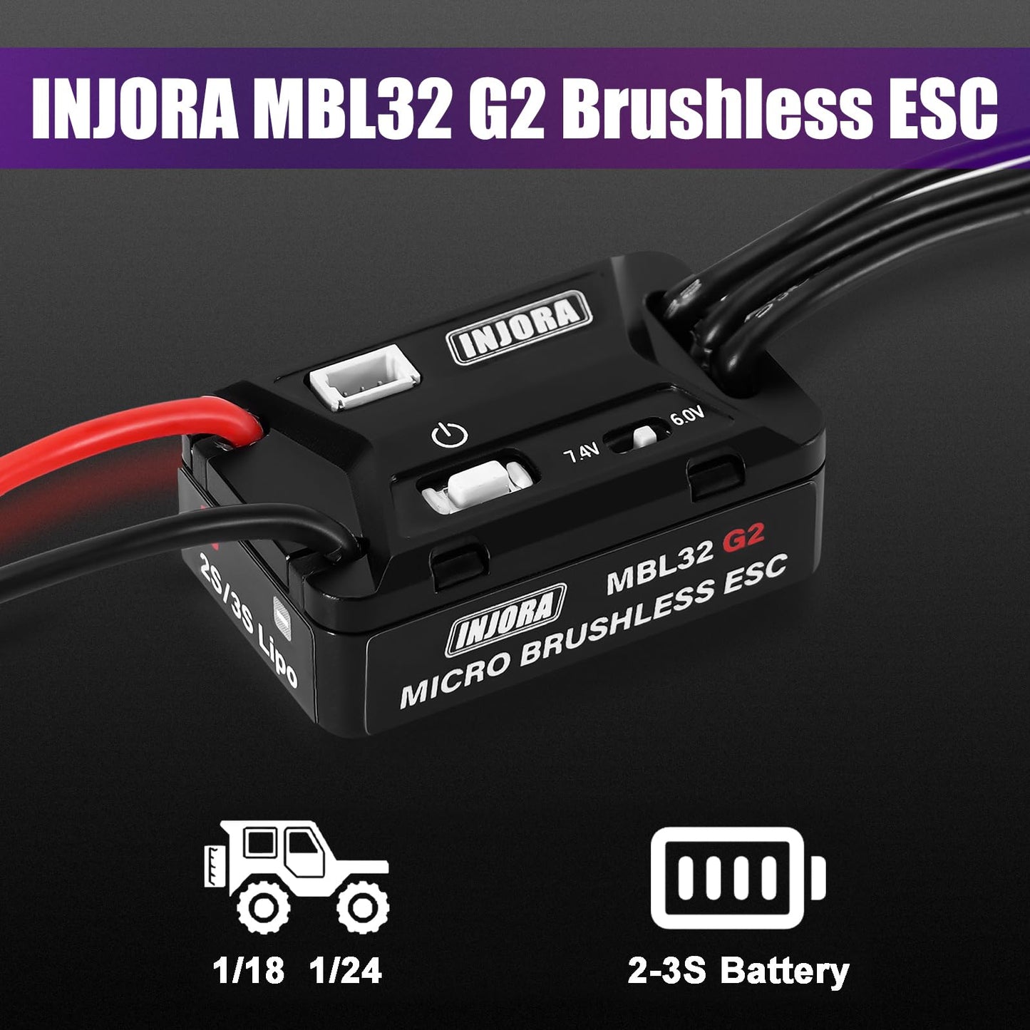 INJORA MBL32 G2 Waterproof Brushless ESC & 1721 Purple Viper Outrunner Motor for 1/24 Axial SCX24 Upgrade
