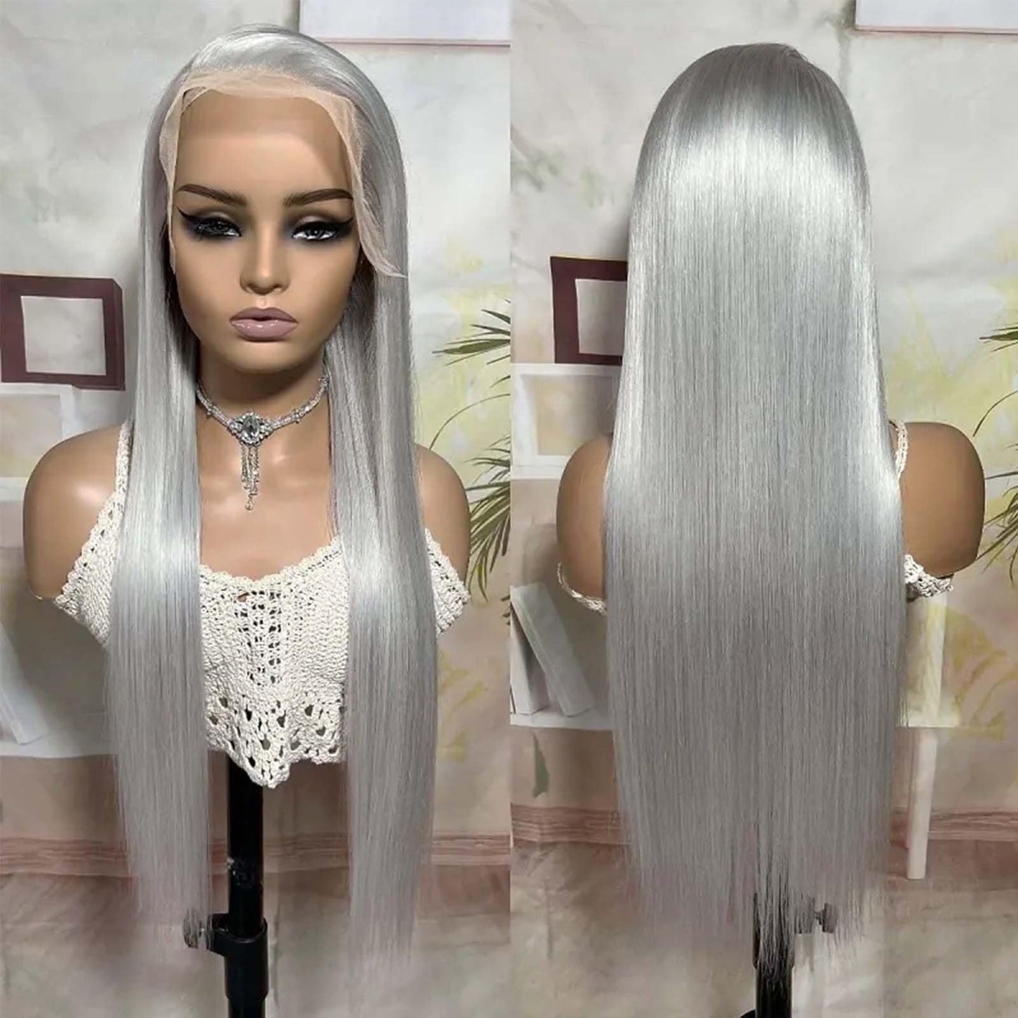 22 Inch Grey 13x4 Lace Front Wig Human Hair HD Transparent Silver Lace Front Human Hair Wigs for Black Women 180% Density Thick Silver Grey Wig Human Hair Free Part Glueless Frontal Wigs Pre Plucked