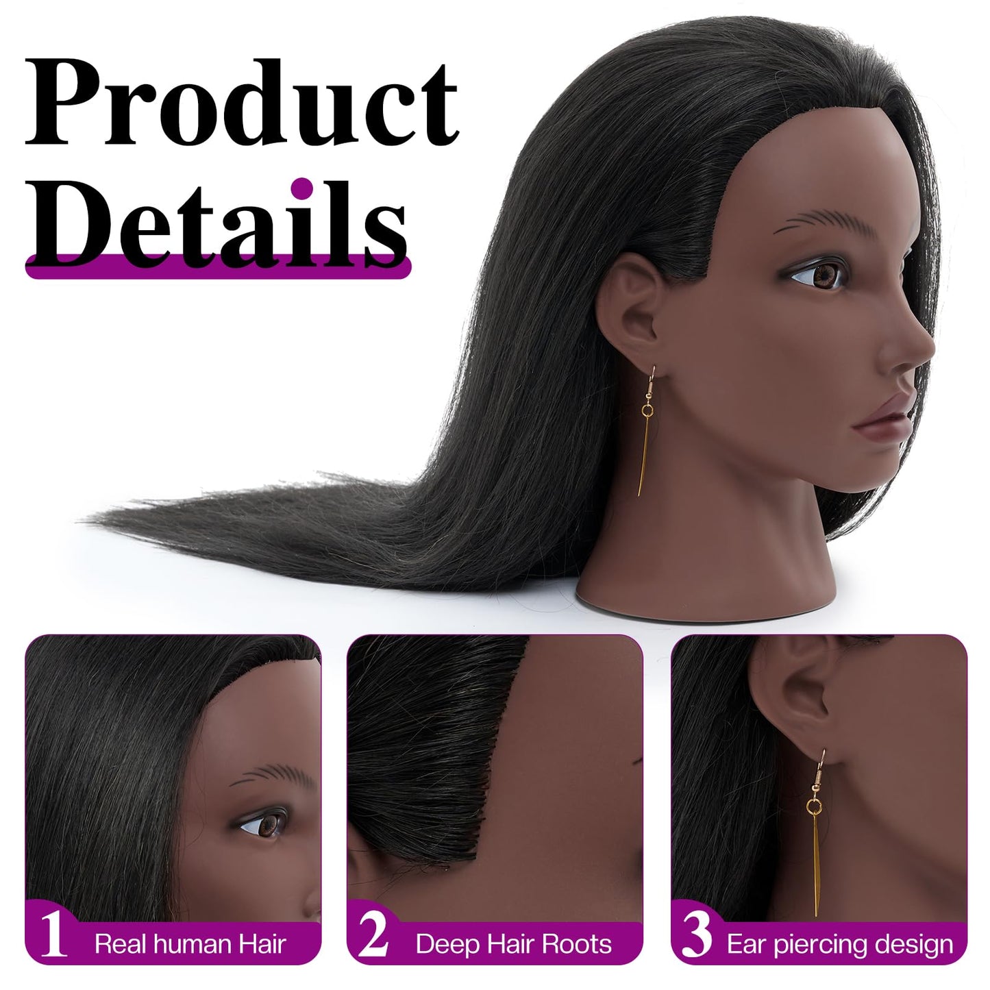 20 Inch Mannequin Head Human Hair with Stand,Real Hair Mannequin Head for Braiding,Cosmetology Manikin Doll Head for Styling with Mannequin Head Stand Table Clamp Hair Braiding Set