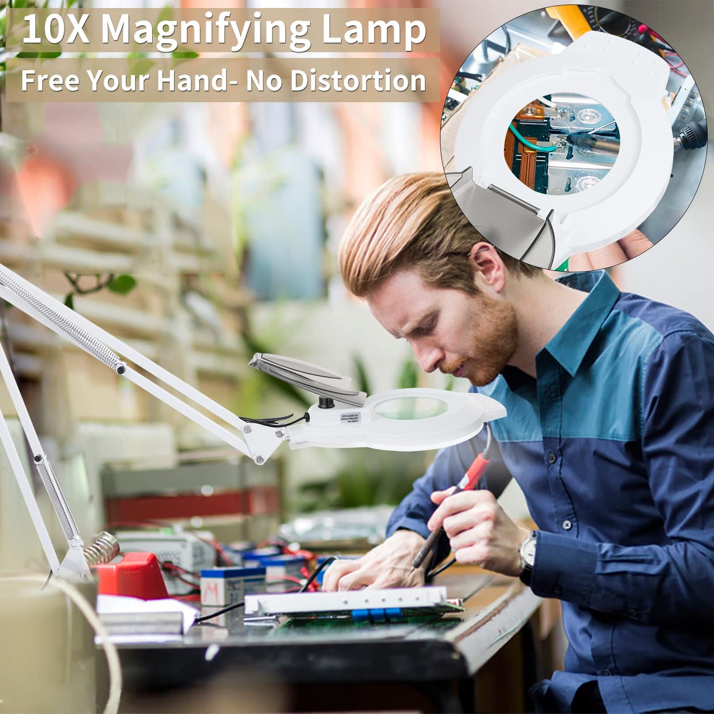 10X LED Magnifying Lamp with Clamp, KIRKAS 2,200 Lumens Dimmable Super Bright Daylight Magnifying Glass with Light and Stand, Adjustable Swivel Arm Magnifier lamp for Reading Repair Crafts-White