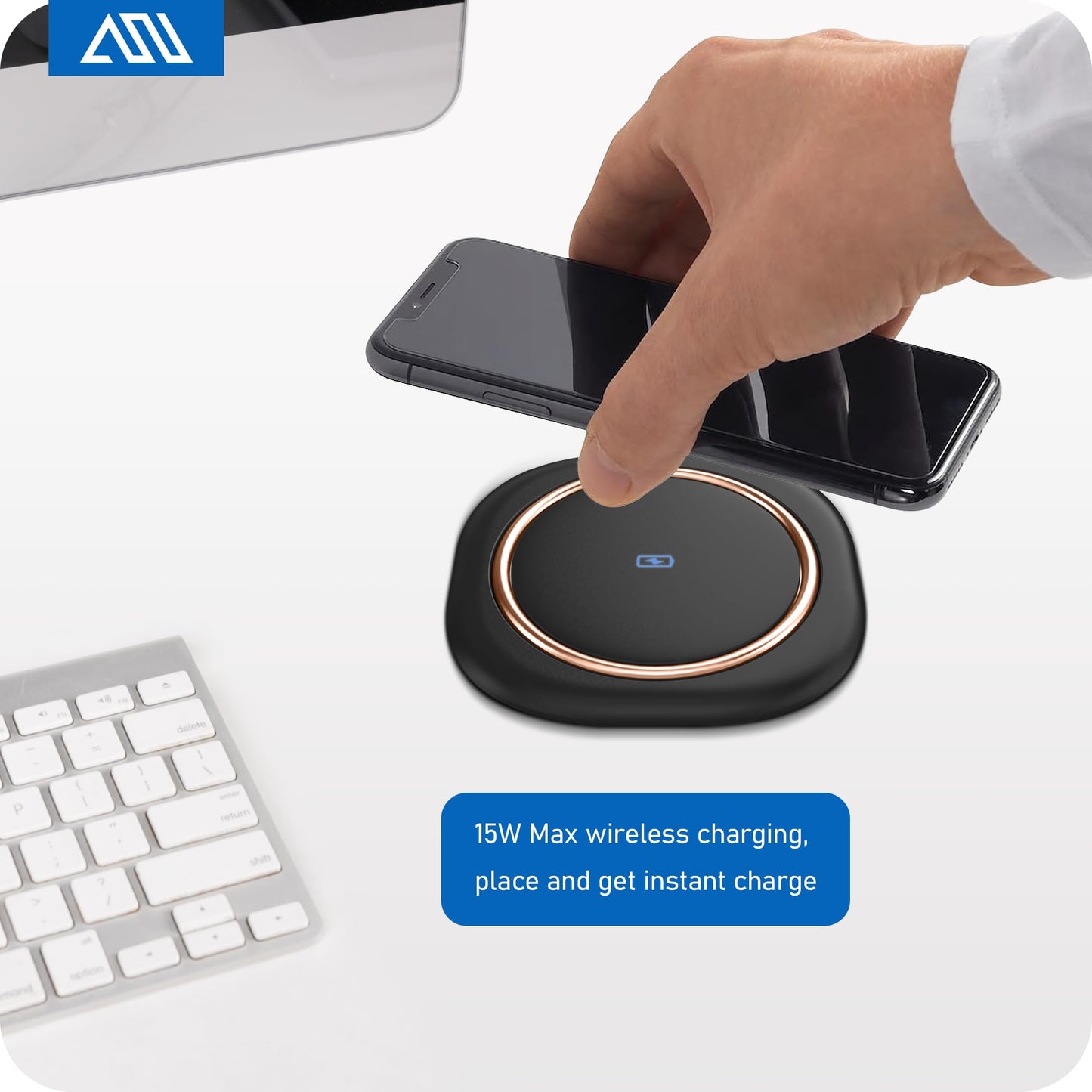 ANNQUAN Motorized Pop Up Countertop Receptacle with 15W Wireless Charger,Max 20W Power Delivery,3.15" Automatic Pop Up Electrical Outlet with 4 Outlets 4 USB Ports for Home Office Kitchen