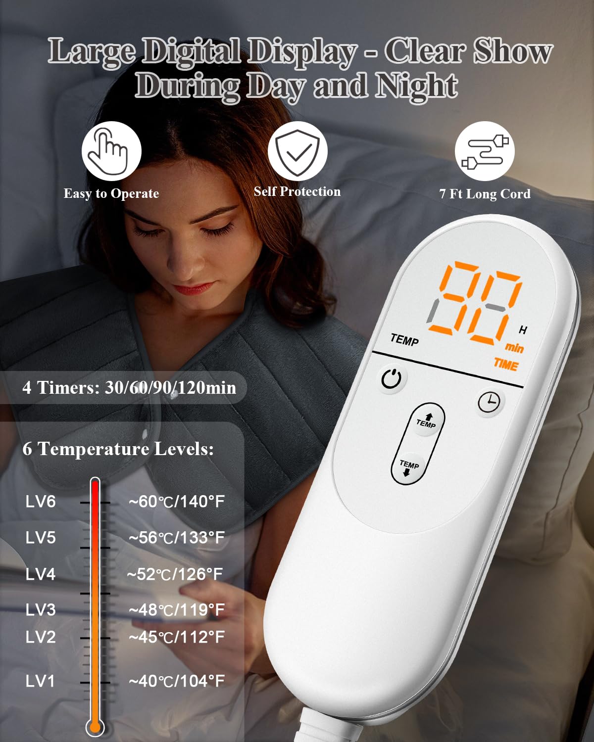 Heating Pad for Neck and Shoulders and Back, Mothers Day Gifts for Mom, 24 x 23 XL Large Electric Heated Wrap for Pain Relief, Gifts for Her Him, 2lb Weighted, 6 Heat Settings, 4 Timers, Silver Grey