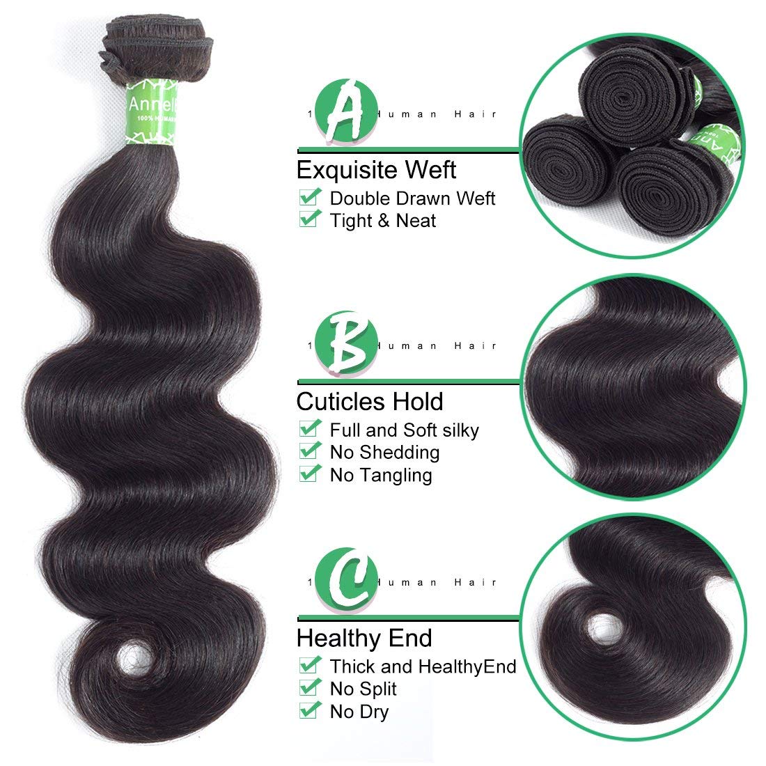 12A Body Wave Bundles Human Hair 10 10 10 10 Inch Human Hair Bundles 100% Unprocessed Brazilian Virgin Hair 4 Bundles Human Hair Extensions for Women Natural Black