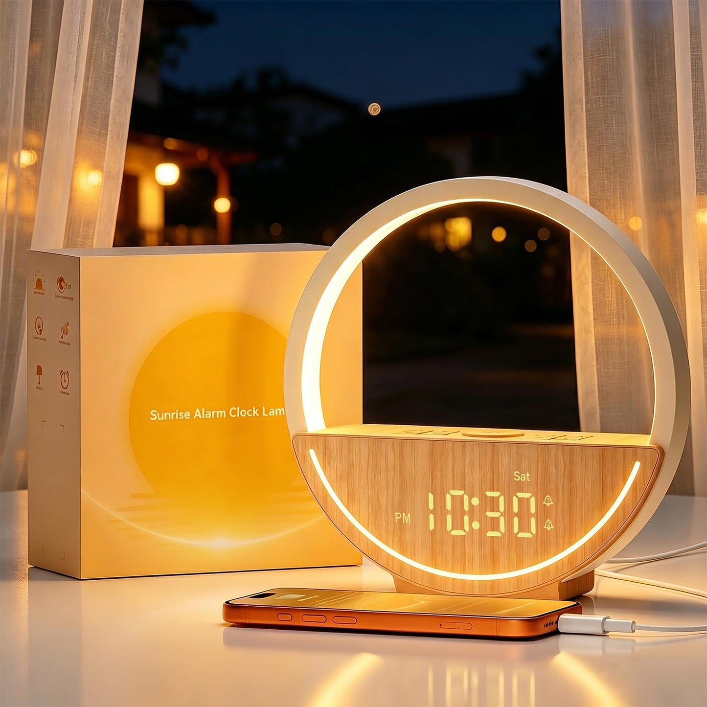 Vivilumens Wake Up Light Sunrise Alarm Clock - White Noise Sound Machine with 20 Soothing Sounds Sleep Better, Weekdays/Weekends Dual Alarms, Bedroom Bedside Lamp, Gift for Heavy Sleepers