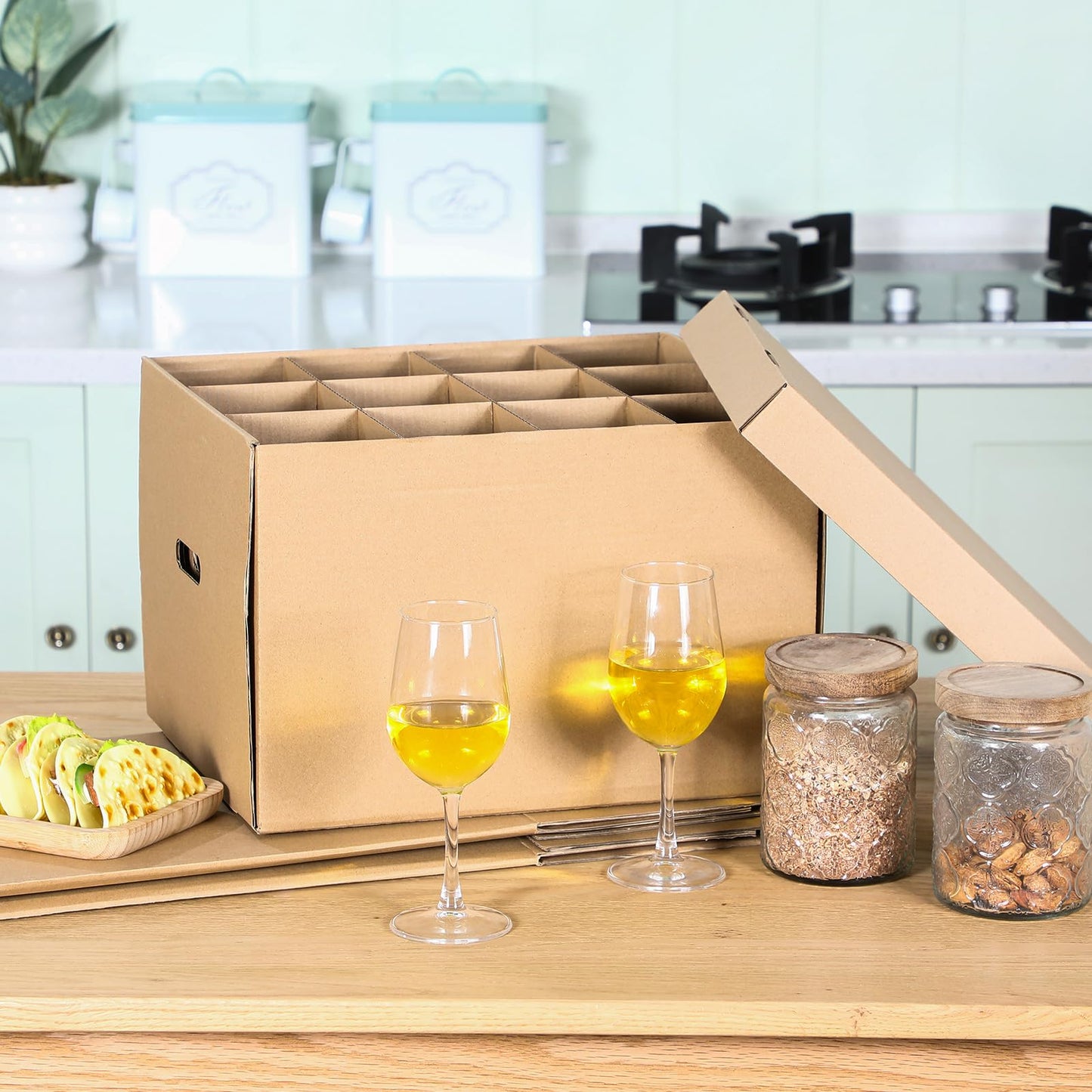 Feifeiya 4 Pack Wine Glass Moving Boxes Kitchen Moving Boxes with Handle Kitchen Kit with Lid for Dish Glassware(Brown,15 x 12 x 10 Inches)